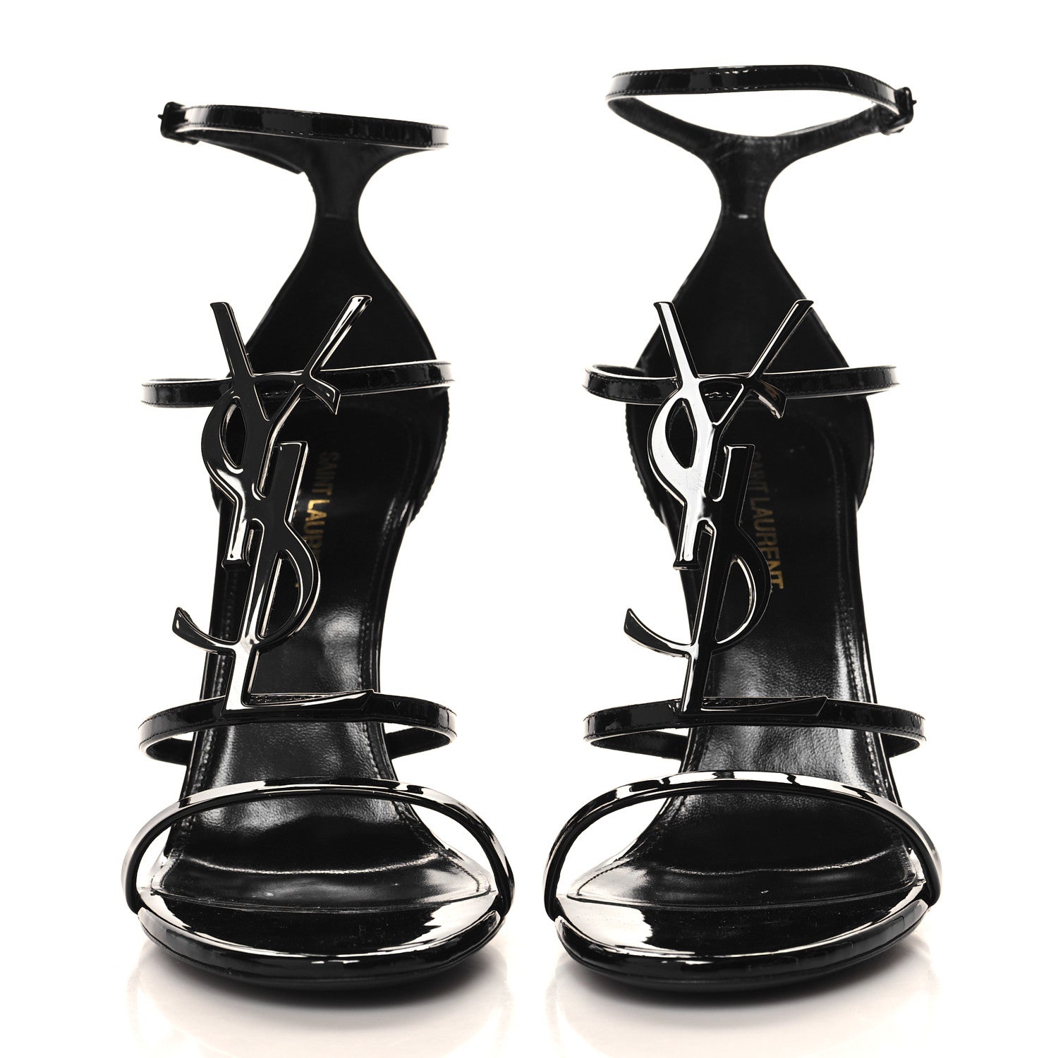 Saint Laurent Patent Cassandra 100 Ankle Strap Sandals 39 Black 3 of 10