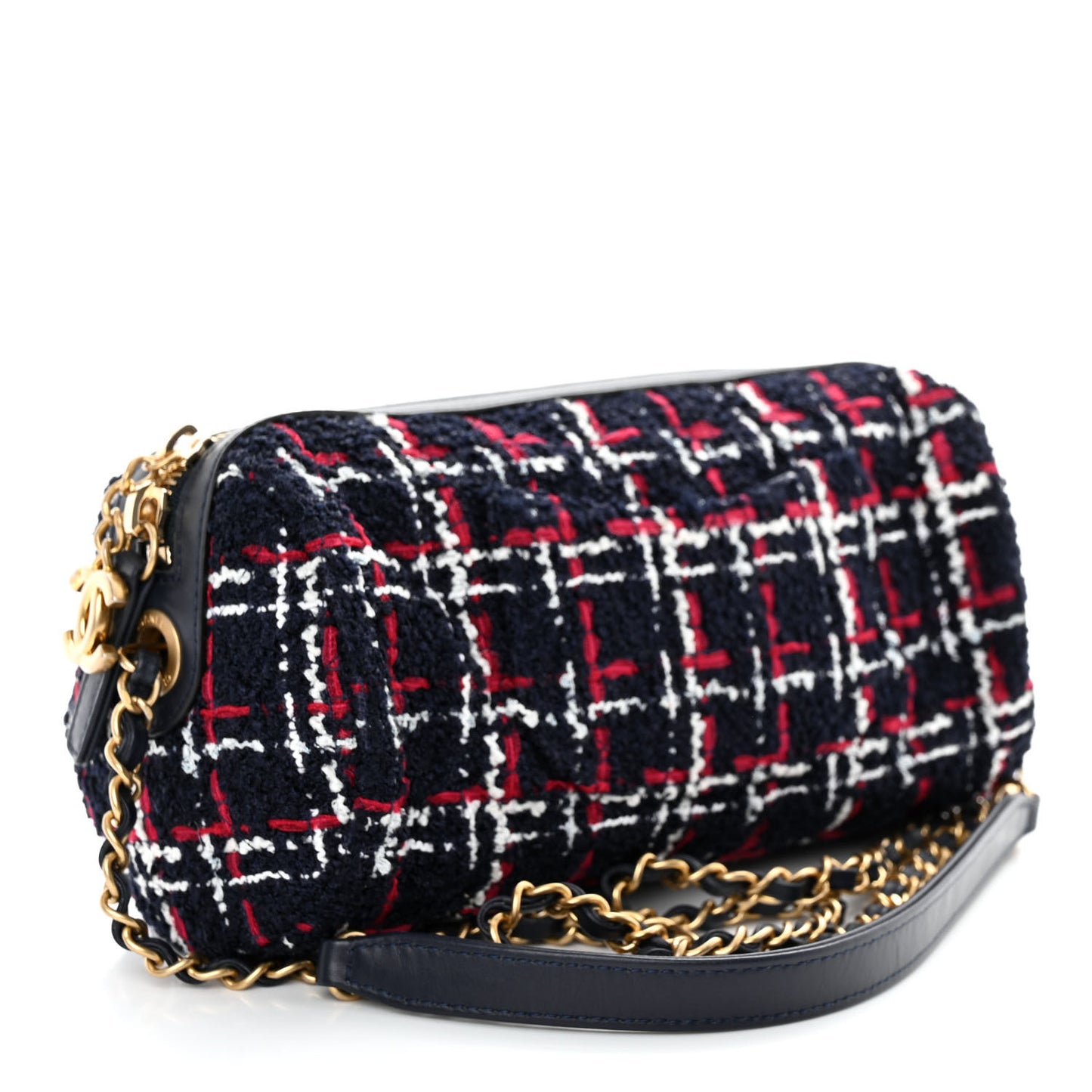 Tweed Calfskin Signe Bowling Bag Navy Multicolor