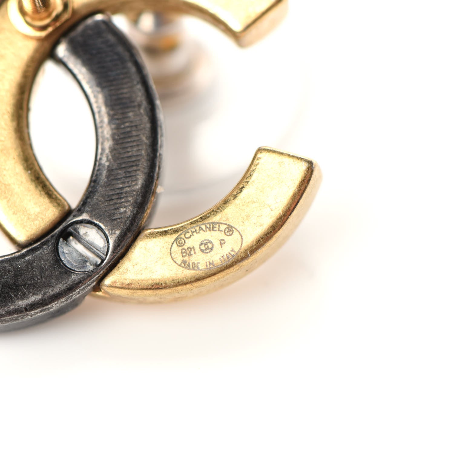 Chanel Metal CC Earrings Gold Ruthenium 4 of 5