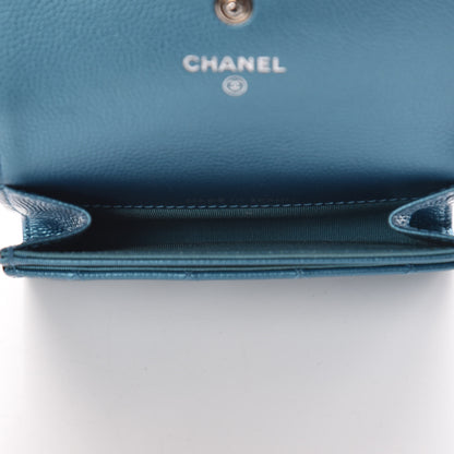 Chanel Metallic Caviar Quilted Boy Card Holder Wallet Turquoise 7 of 11