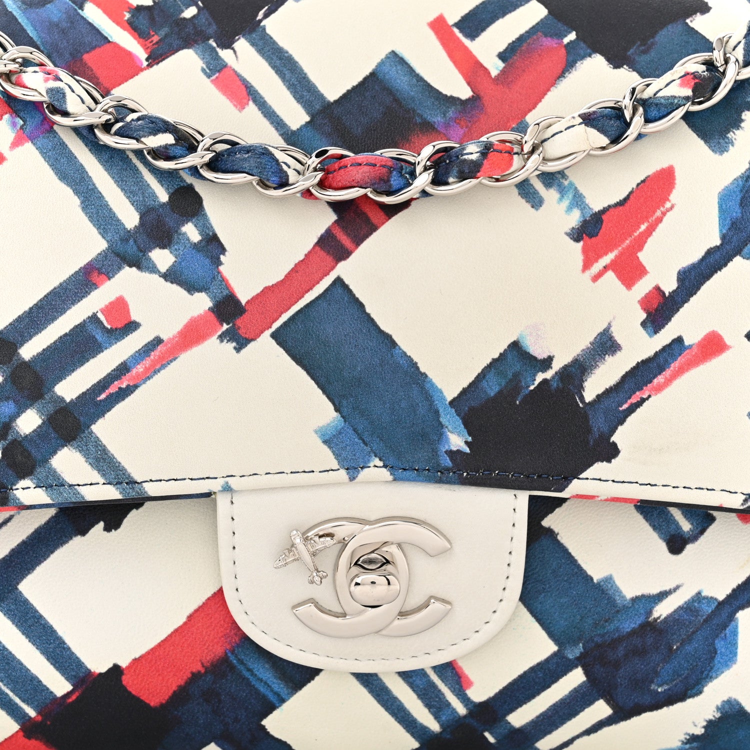 Chanel Lambskin Airline Printed Medium Double Flap White Red Blue 8 of 11