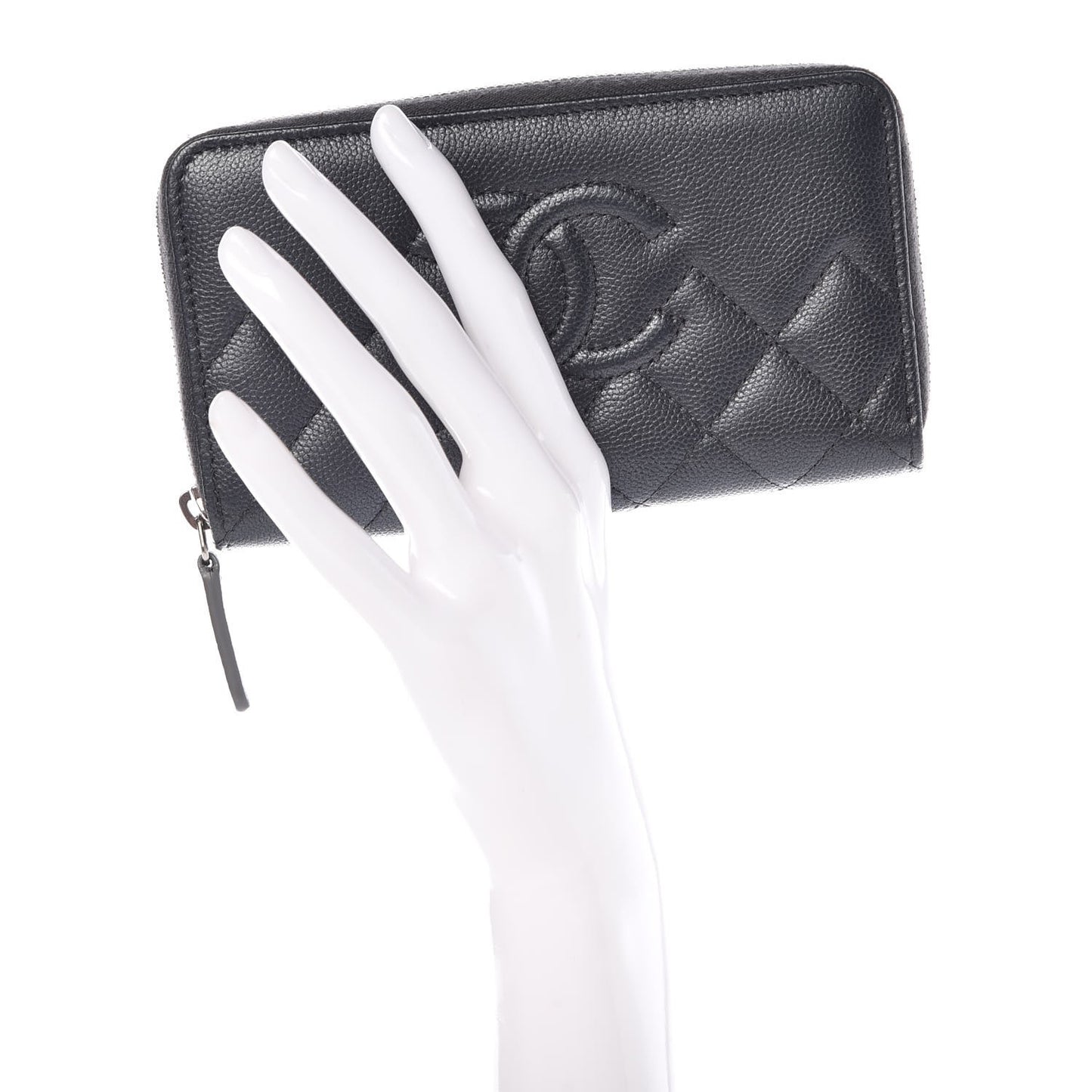 Metallic Caviar Quilted Medium Maxi CC Zip Around Wallet Black