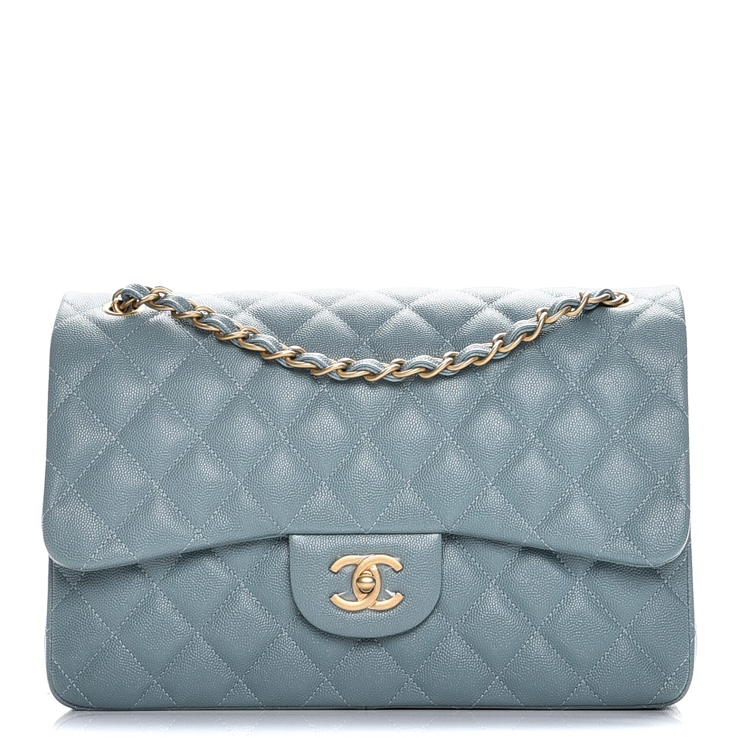 Chanel Caviar Quilted Jumbo Double Flap Light Blue 1 of 9