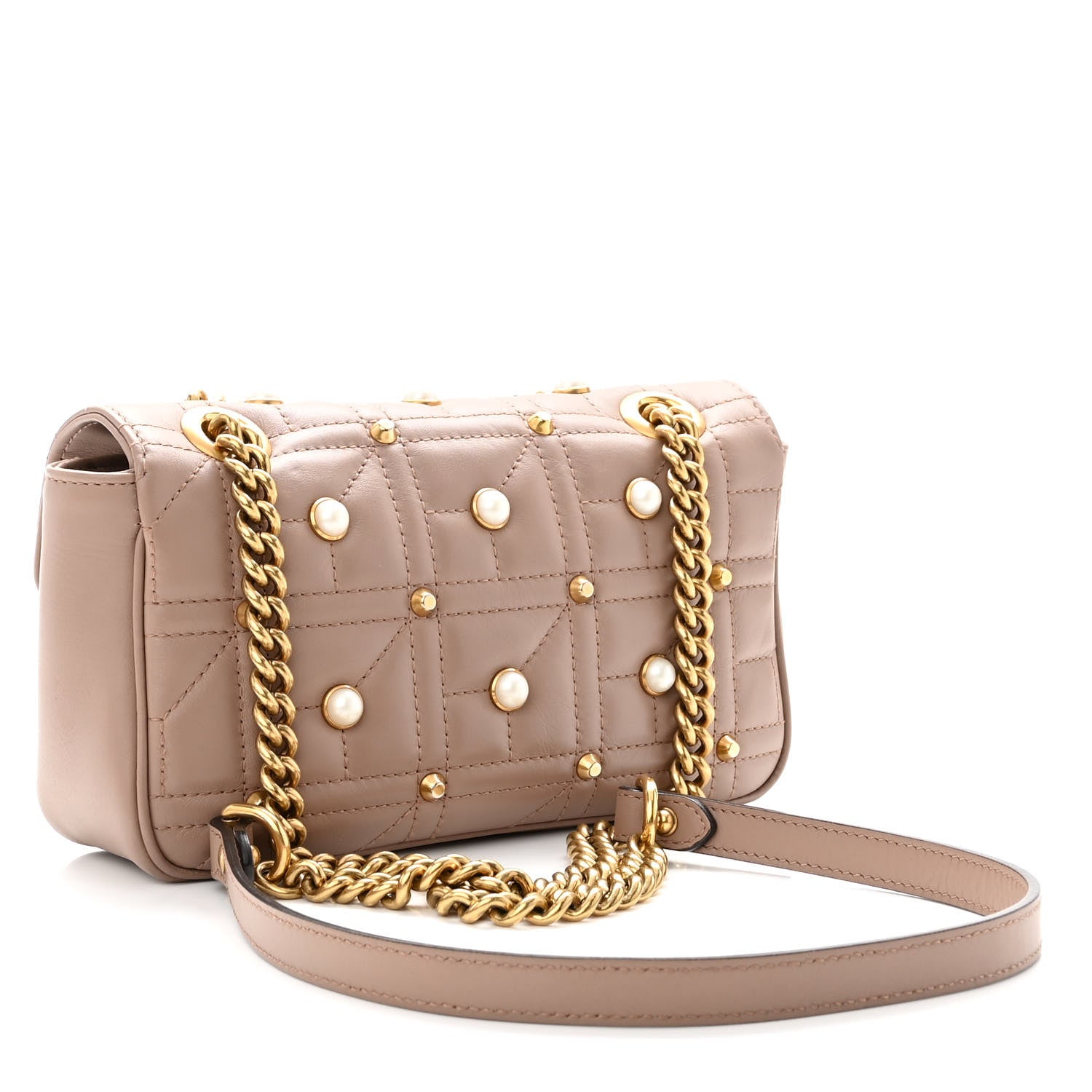 Gucci Calfskin Matelasse Studded Mini Pearly GG Marmont Shoulder Bag Porcelain Rose 3 of 10