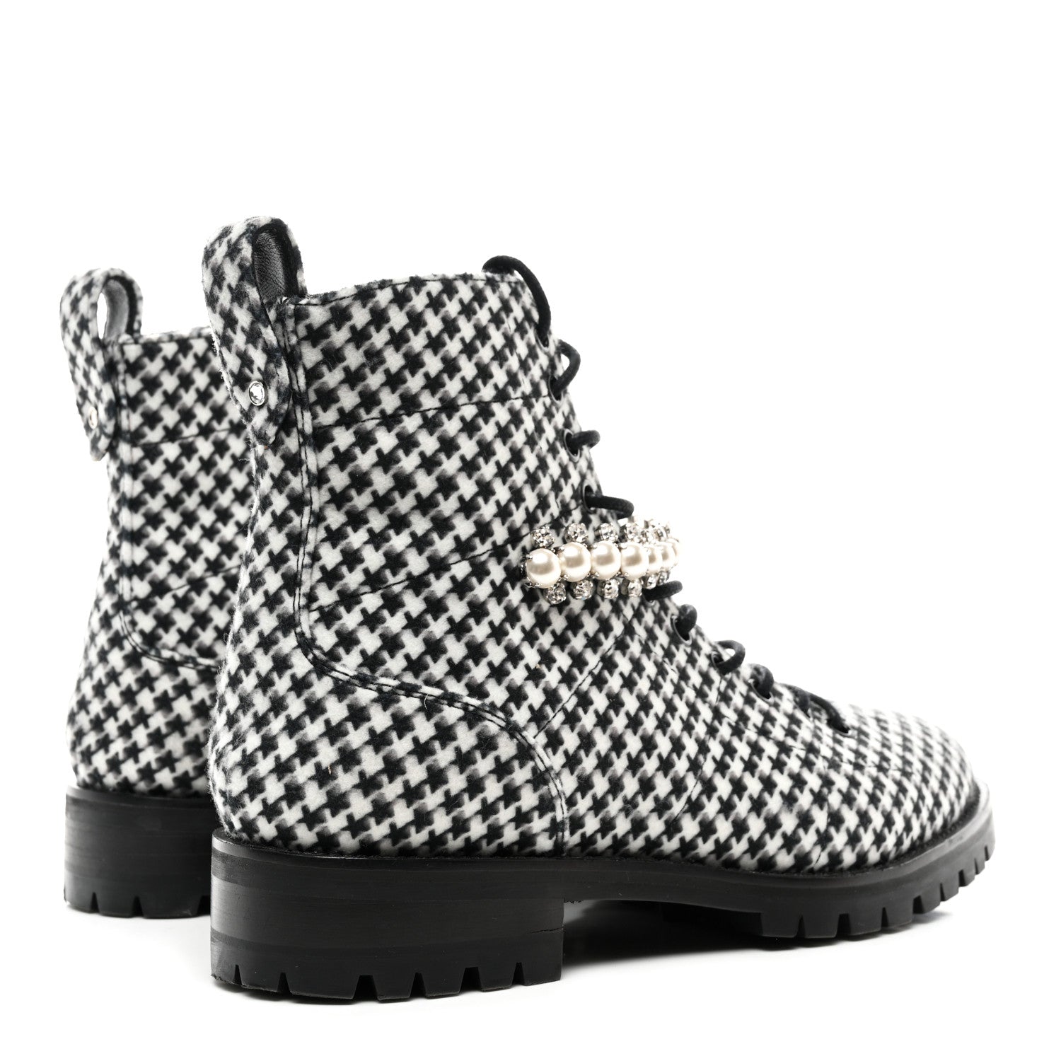 Jimmy Choo Houndstooth Crystal Embellished Cruz Combat Boots 38 Black White 4 of 7