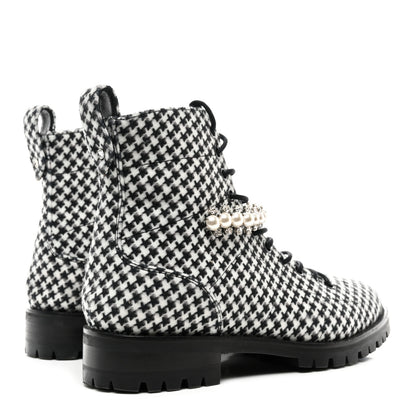 Jimmy Choo Houndstooth Crystal Embellished Cruz Combat Boots 38 Black White 4 of 7