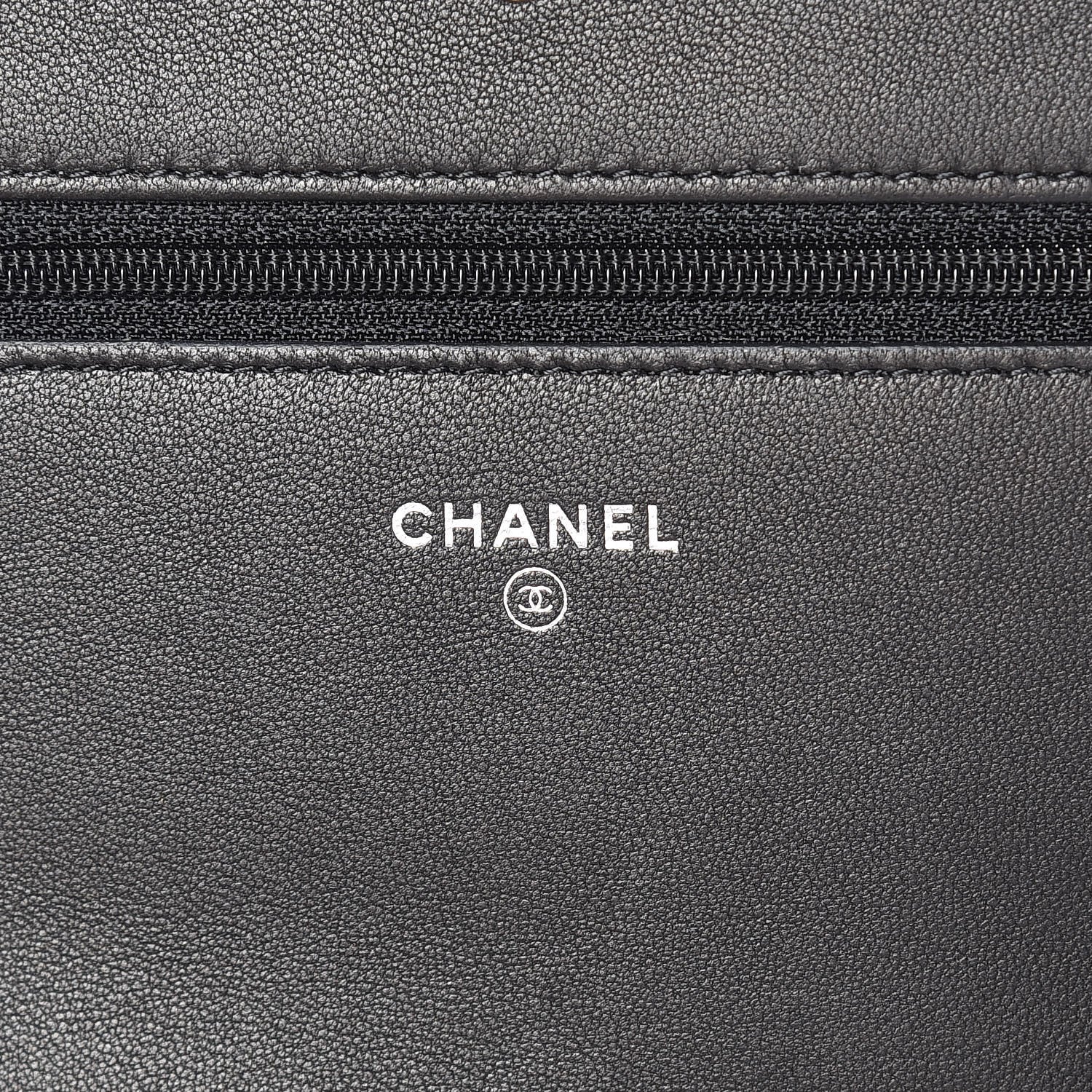 Chanel Lambskin Quilted Diamond CC Wallet On Chain WOC Black 6 of 13