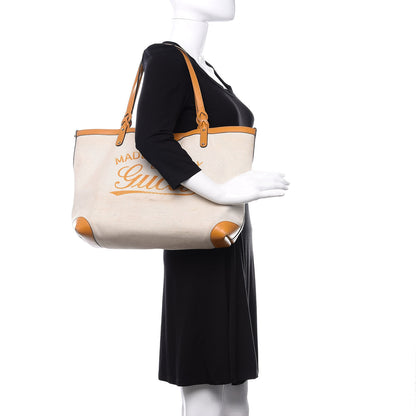 Gucci Linen Canvas Medium Craft Logo Tote Yellow 2 of 19