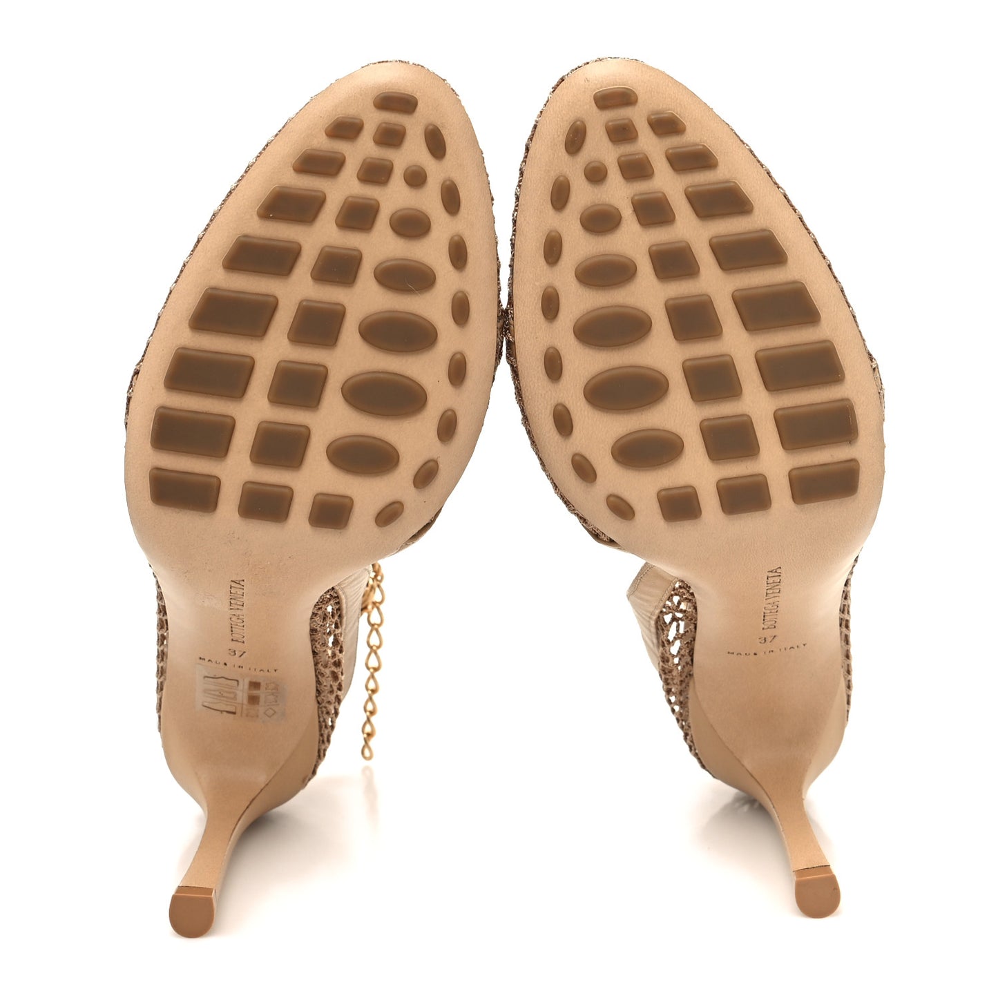 Mesh Nappa Chunky Chain Sandals 37 Beige Pony