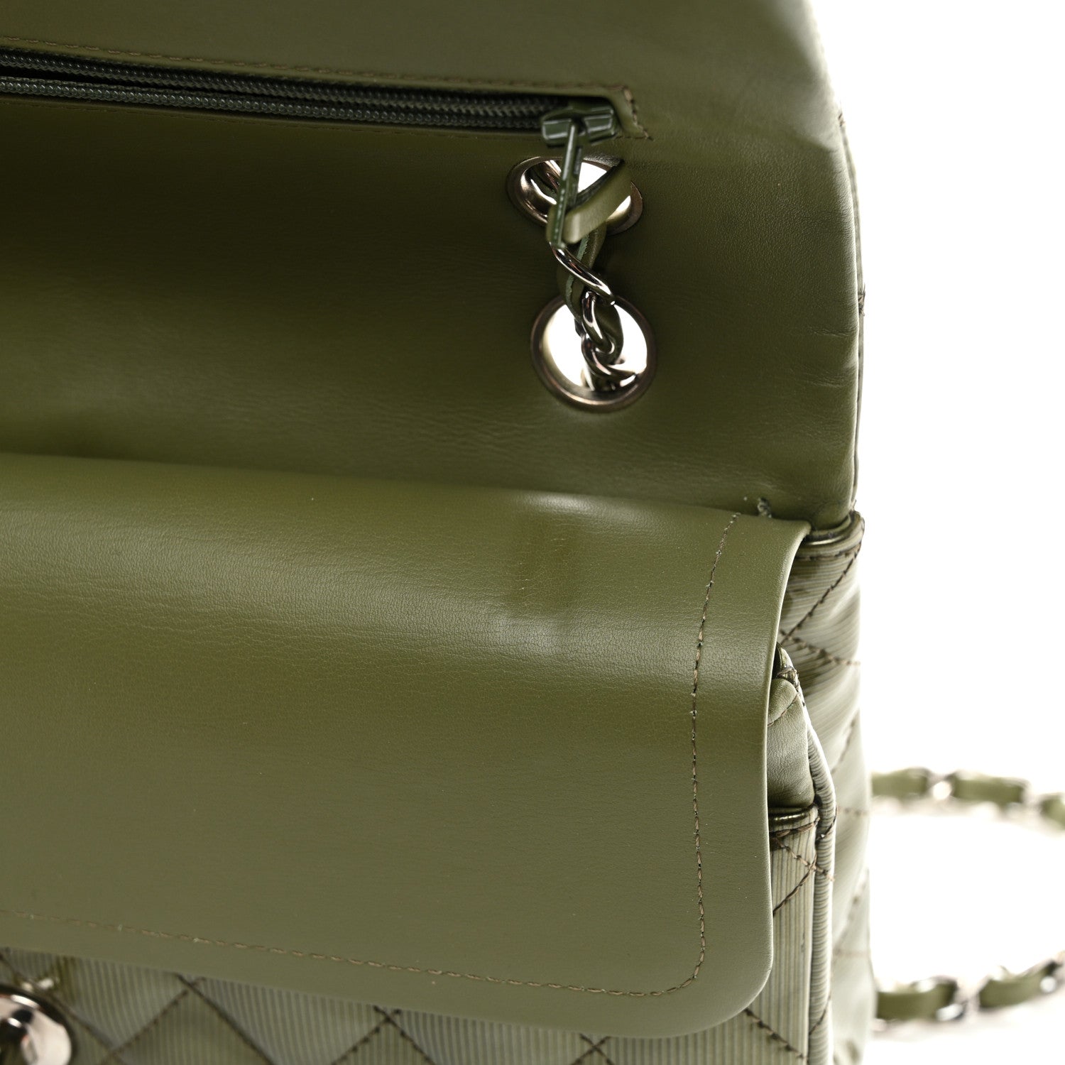 Chanel Striated Patent Quilted Medium Double Flap Green 11 of 11