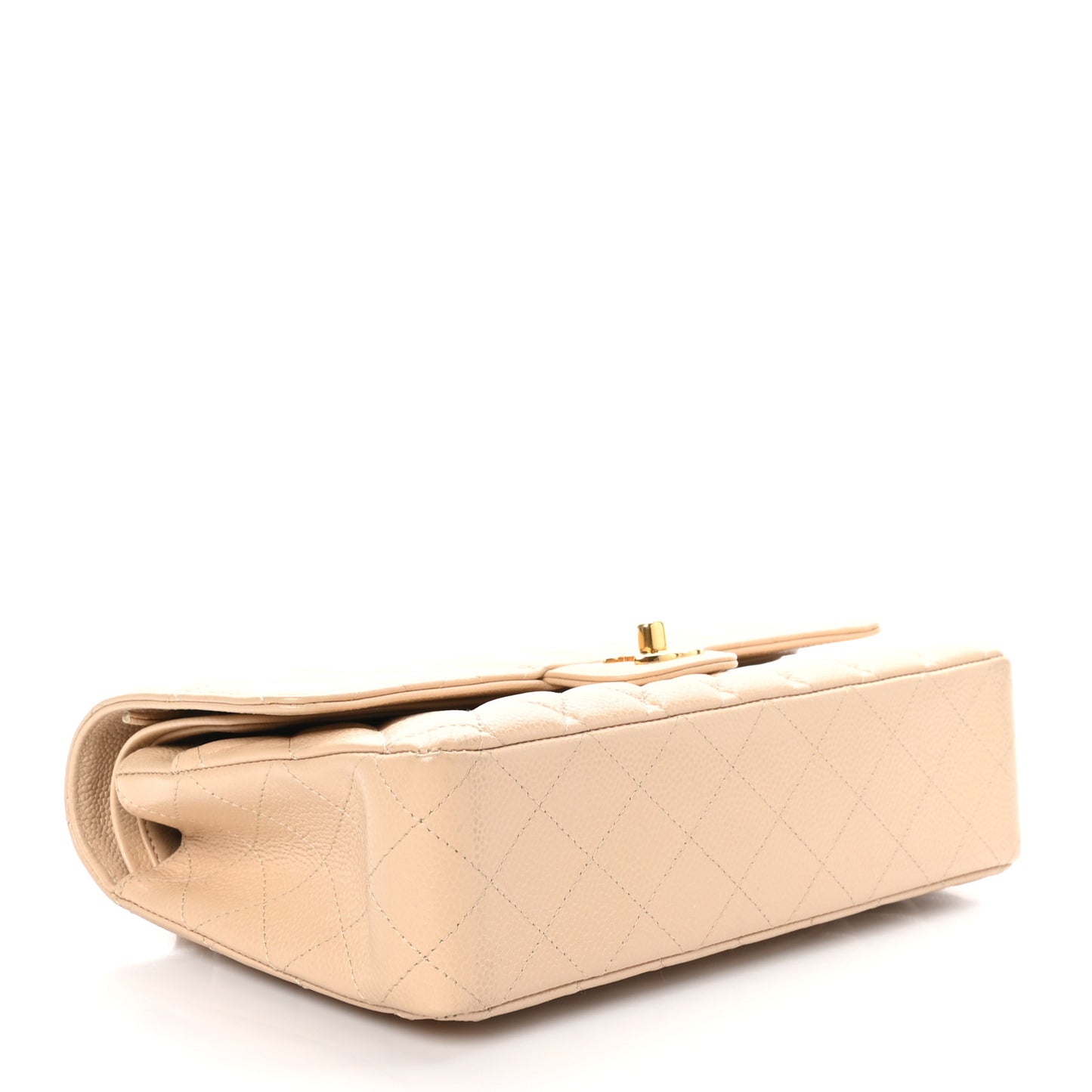 Caviar Quilted Medium Double Flap Beige