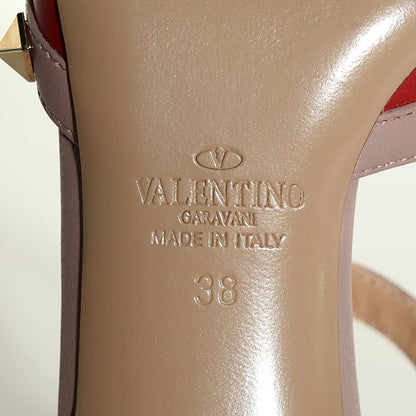 Valentino Garavani Nappa Rockstud Ankle Strap Low Heel Pumps 38 Scarlet Poudre 6 of 7