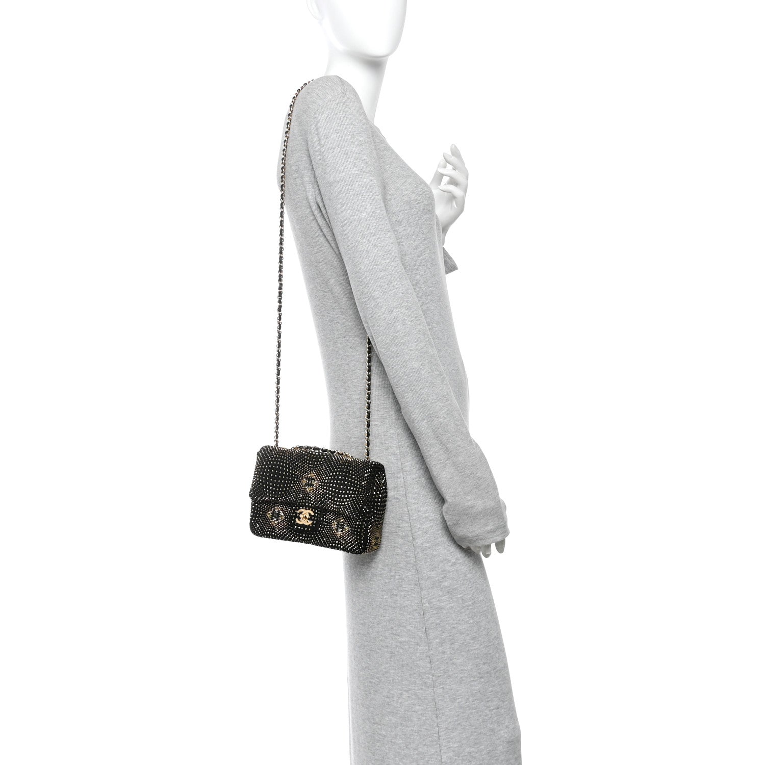 Chanel Velvet Strass Evening Flap Bag Black Gold 2 of 11