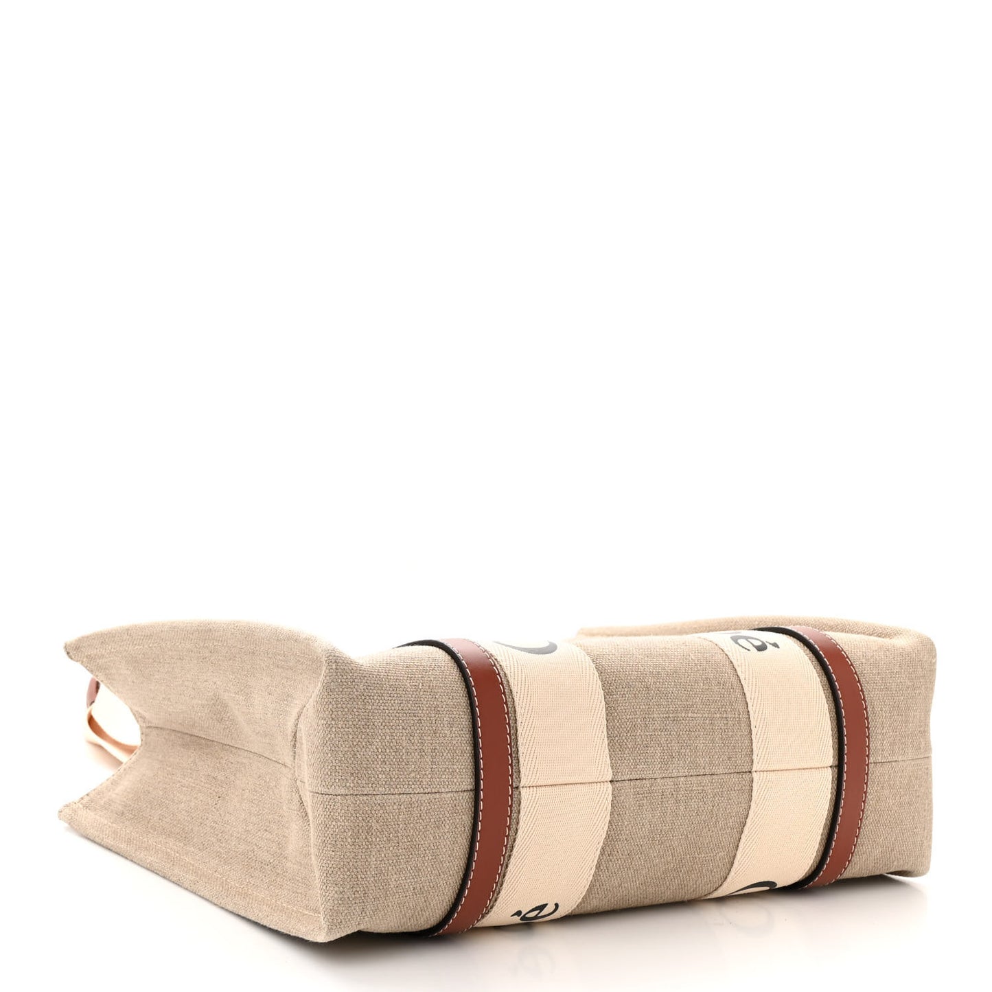 Linen Calfskin Medium Woody Ribbon Tote White Brown