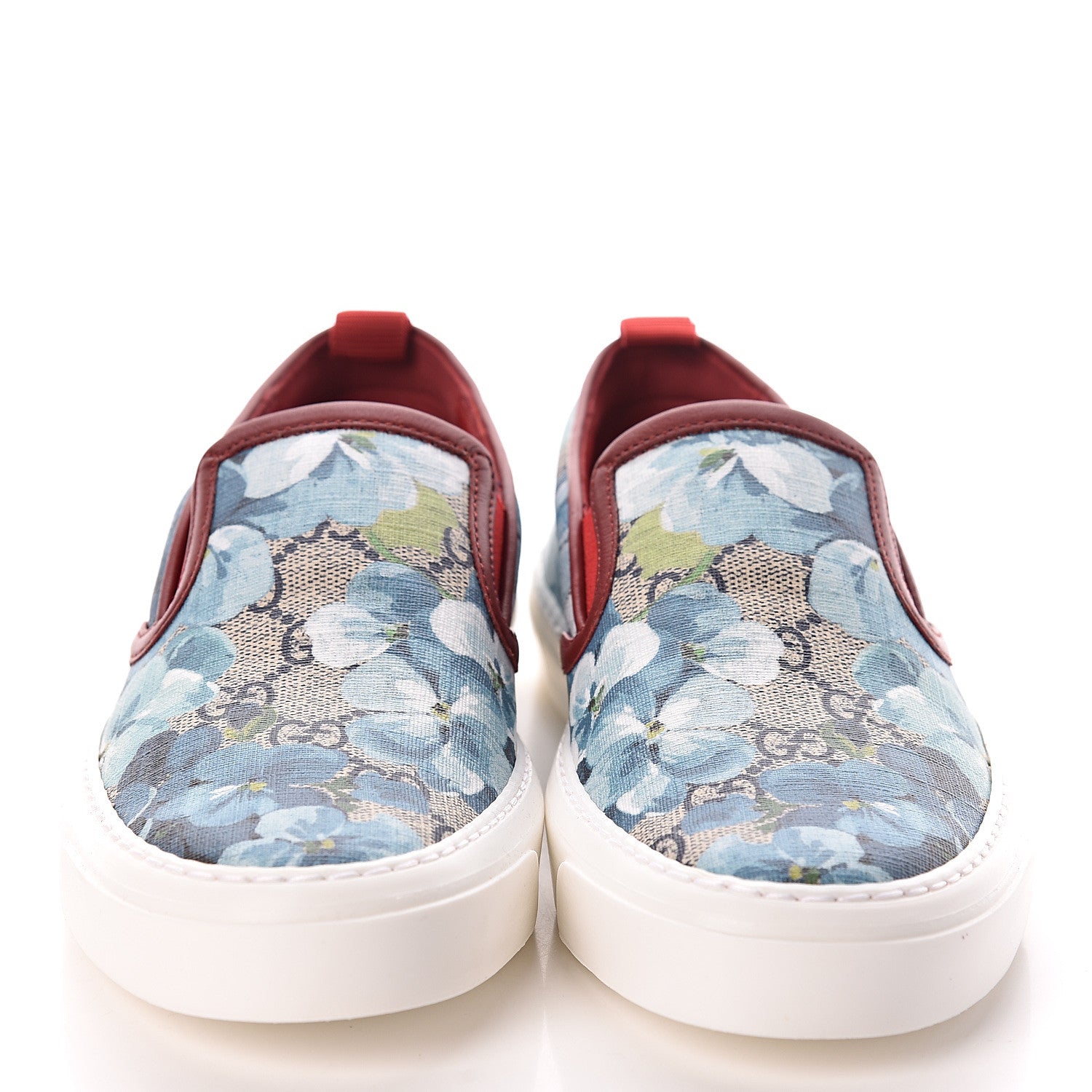 Gucci GG Supreme Monogram Blooms Womens Slip On Sneakers 35.5 Beige Blue Navy Red 2 of 8