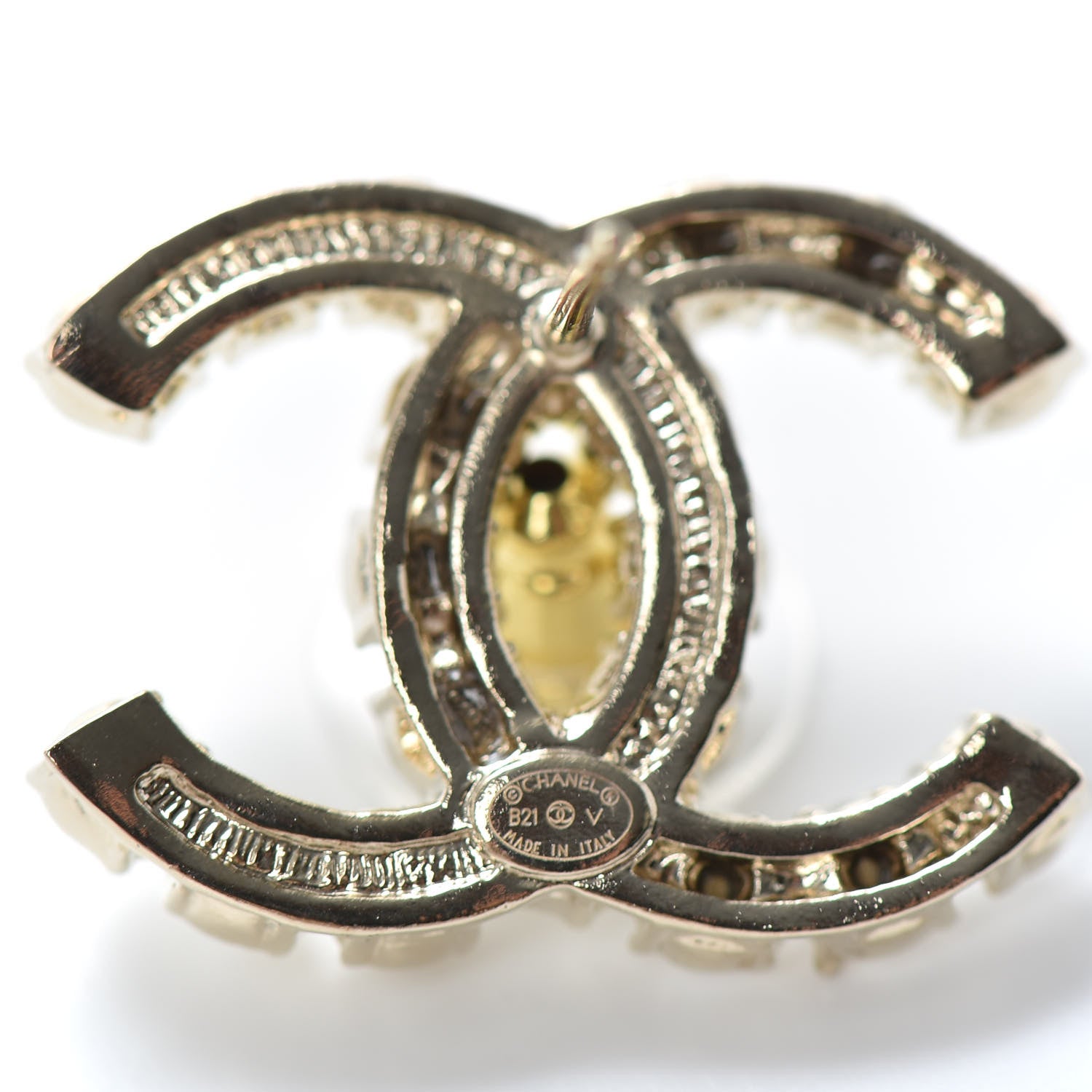 Chanel Crystal Pearl CC Dazzling Domino Earrings Gold 4 of 4