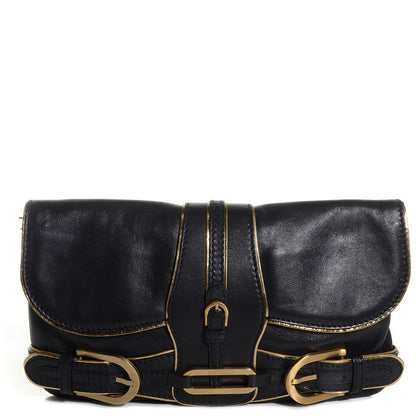 Jimmy Choo Leather Troy Clutch Black Gold 1 of 8