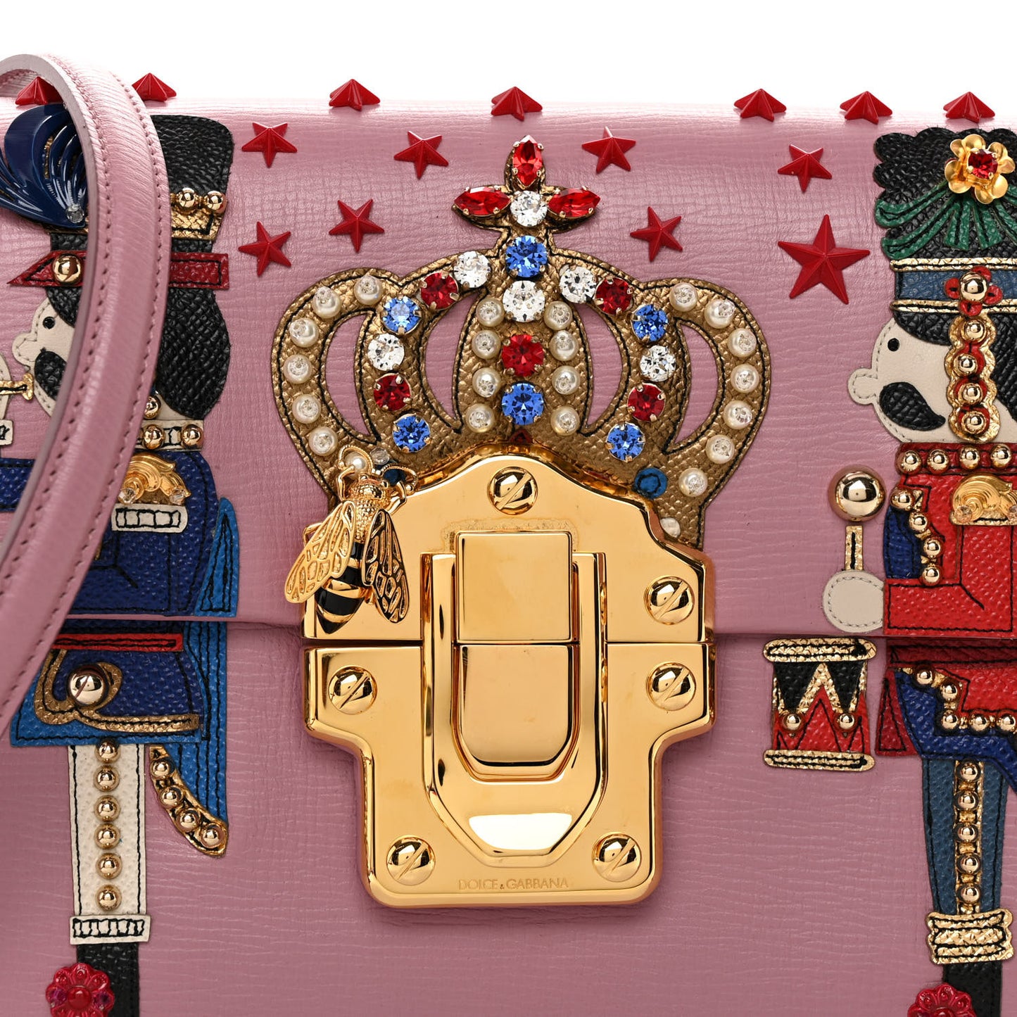 Calfskin Crystal Embellished Lucia Shoulder Bag Pink Multicolor
