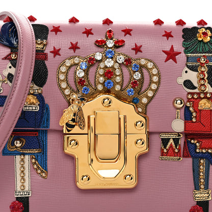 Dolce & Gabbana Calfskin Crystal Embellished Lucia Shoulder Bag Pink Multicolor 7 of 9