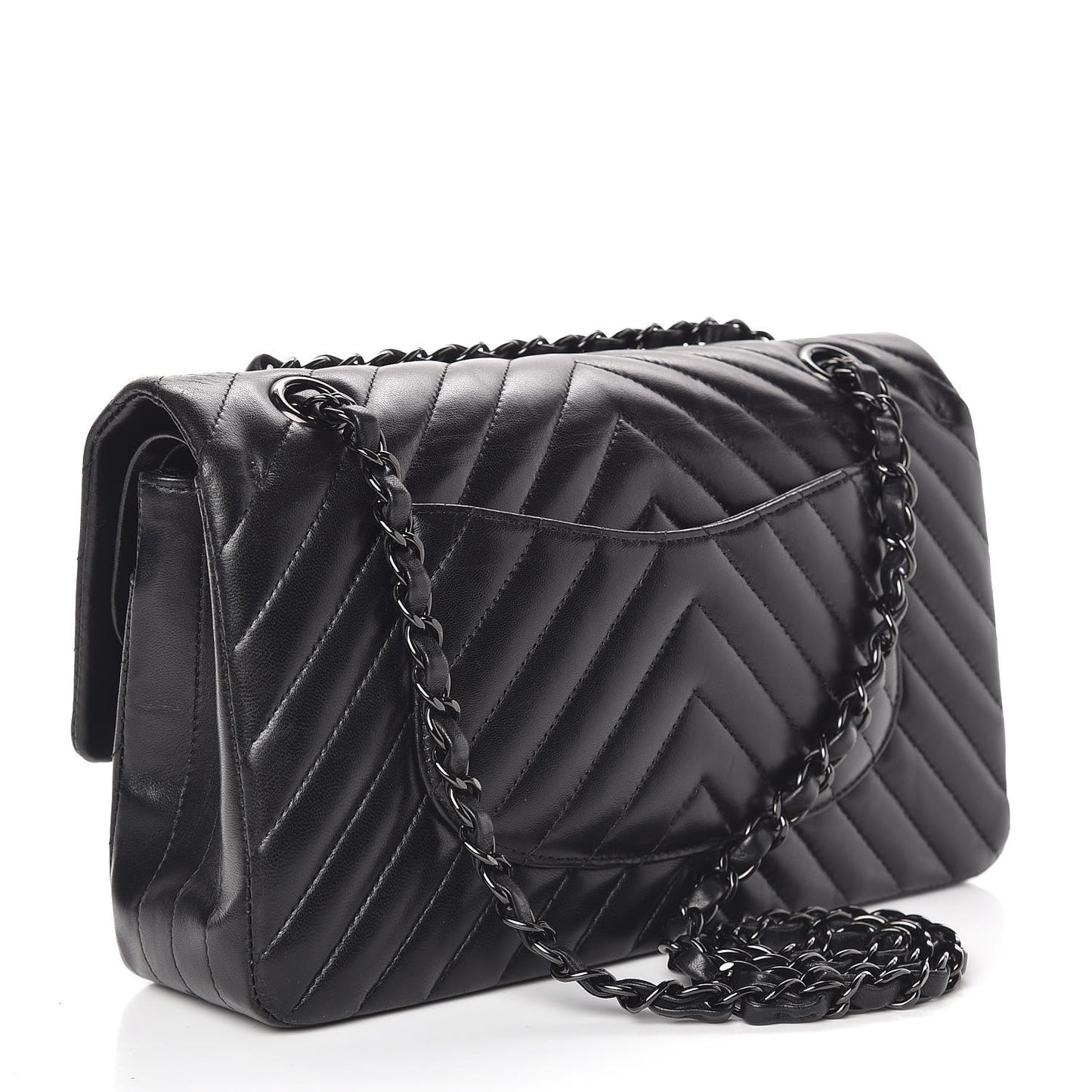 Lambskin Chevron Quilted Medium Double Flap So Black