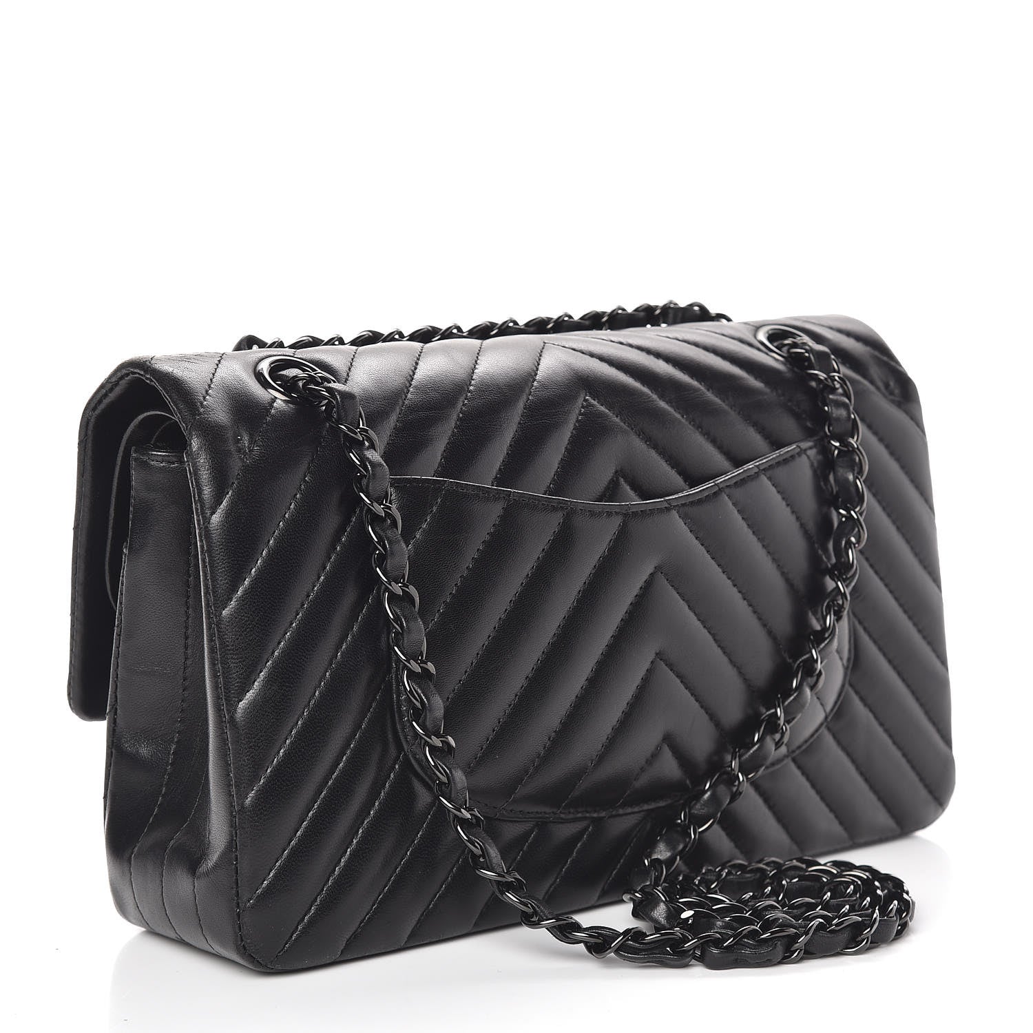 Chanel Lambskin Chevron Quilted Medium Double Flap So Black 3 of 21