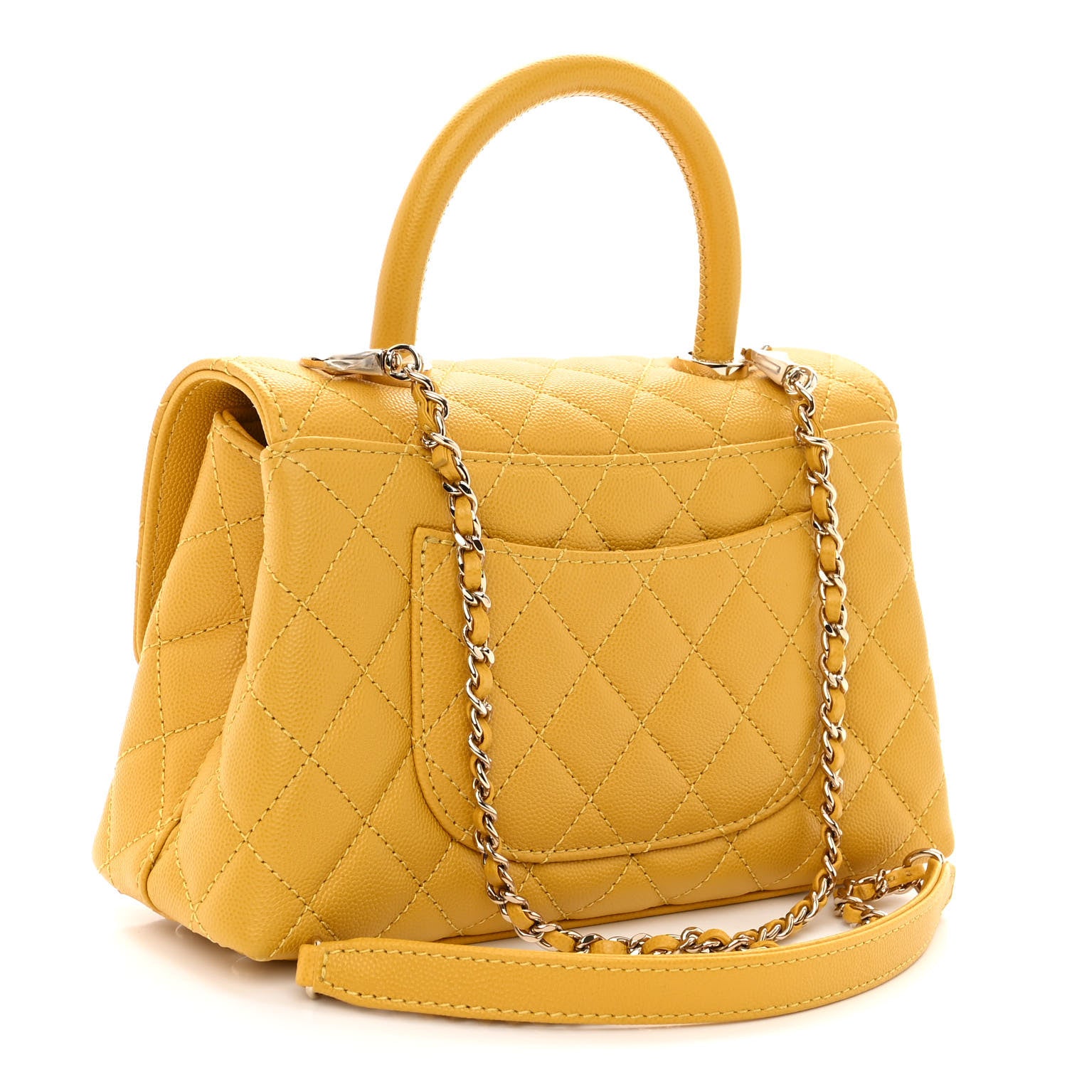 Chanel Caviar Quilted Mini Coco Handle Flap Yellow 2 of 8