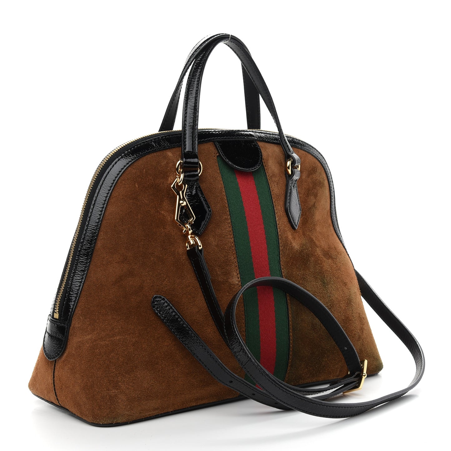Suede Patent Web Medium Ophidia Top Handle Dome Bag Nocciola Black