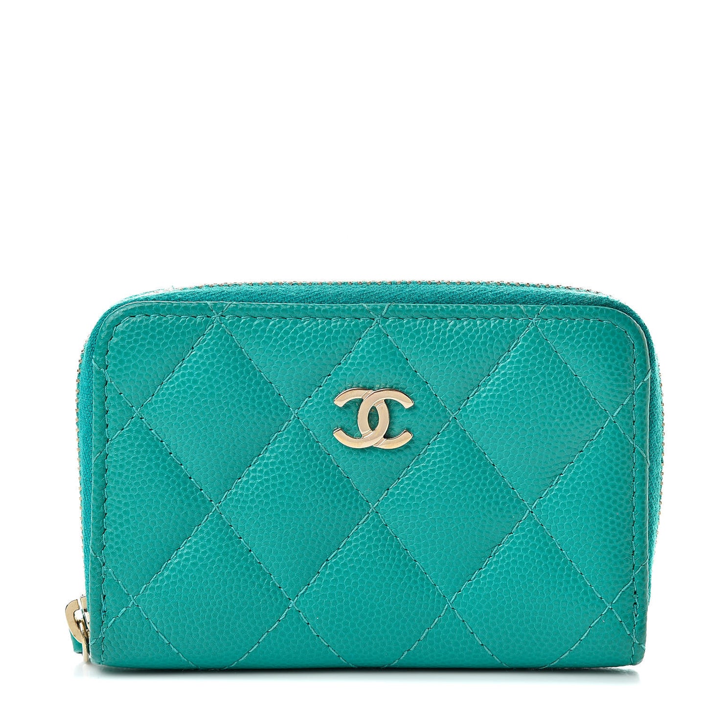 Caviar Quilted Zip Coin Purse Dark Turquoise