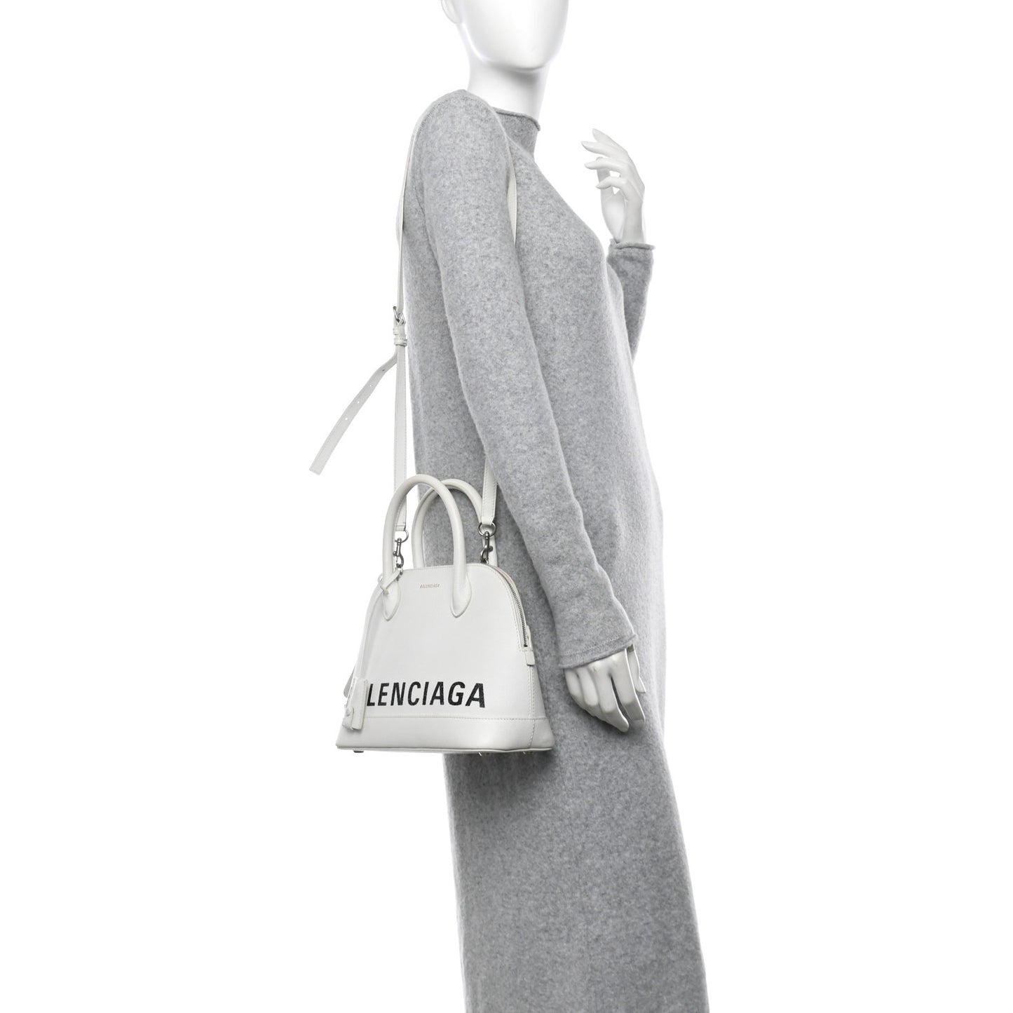 Signature Grained Calfskin Logo S Ville Top Handle Bag White Black
