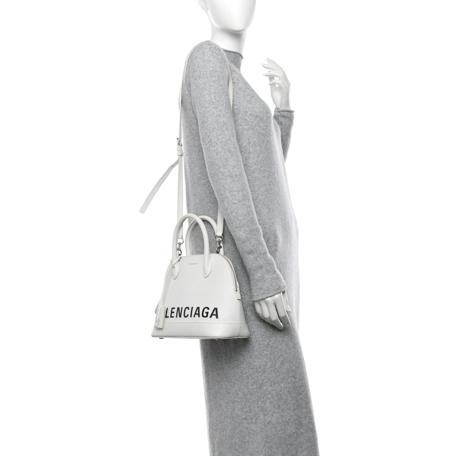 Balenciaga Signature Grained Calfskin Logo S Ville Top Handle Bag White Black 2 of 10