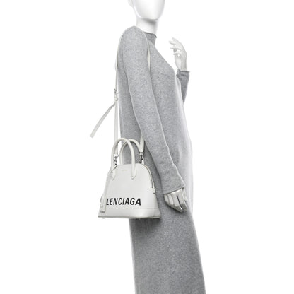 Balenciaga Signature Grained Calfskin Logo S Ville Top Handle Bag White Black 2 of 10