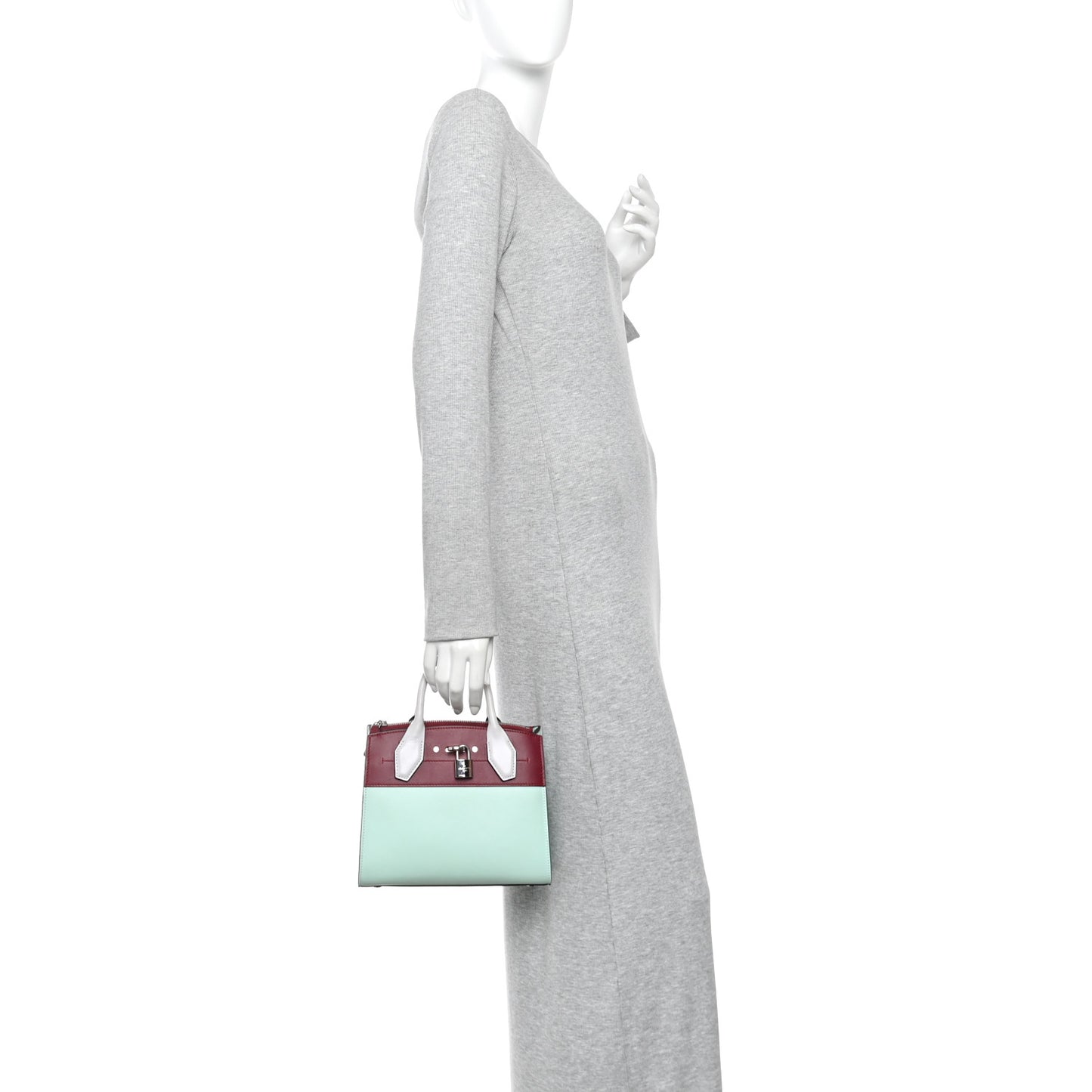 Calfskin City Steamer Mini Gris Burgundy Light Green
