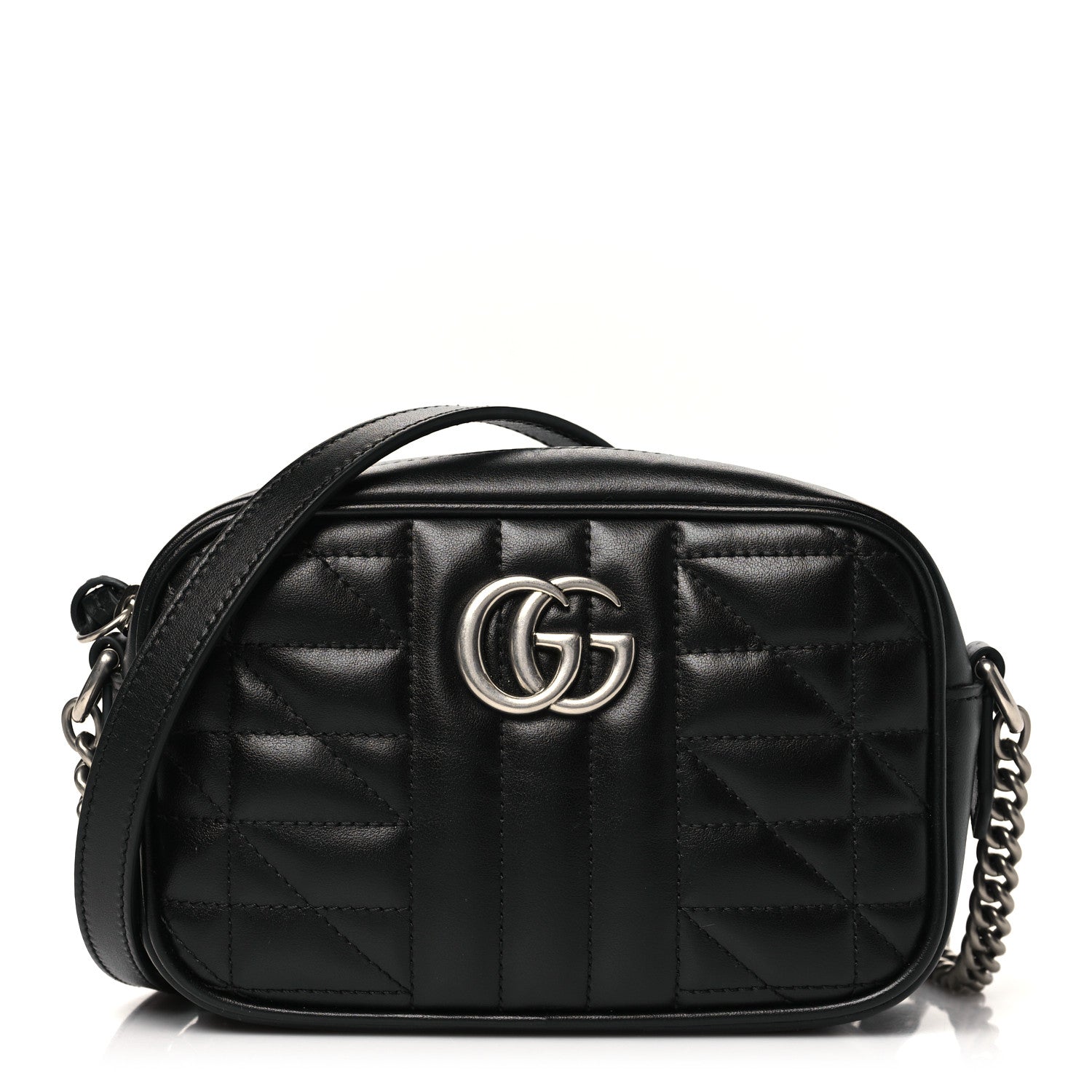 Gucci Calfskin Matelasse Aria Mini GG Marmont Chain Shoulder Bag Black 1 of 11