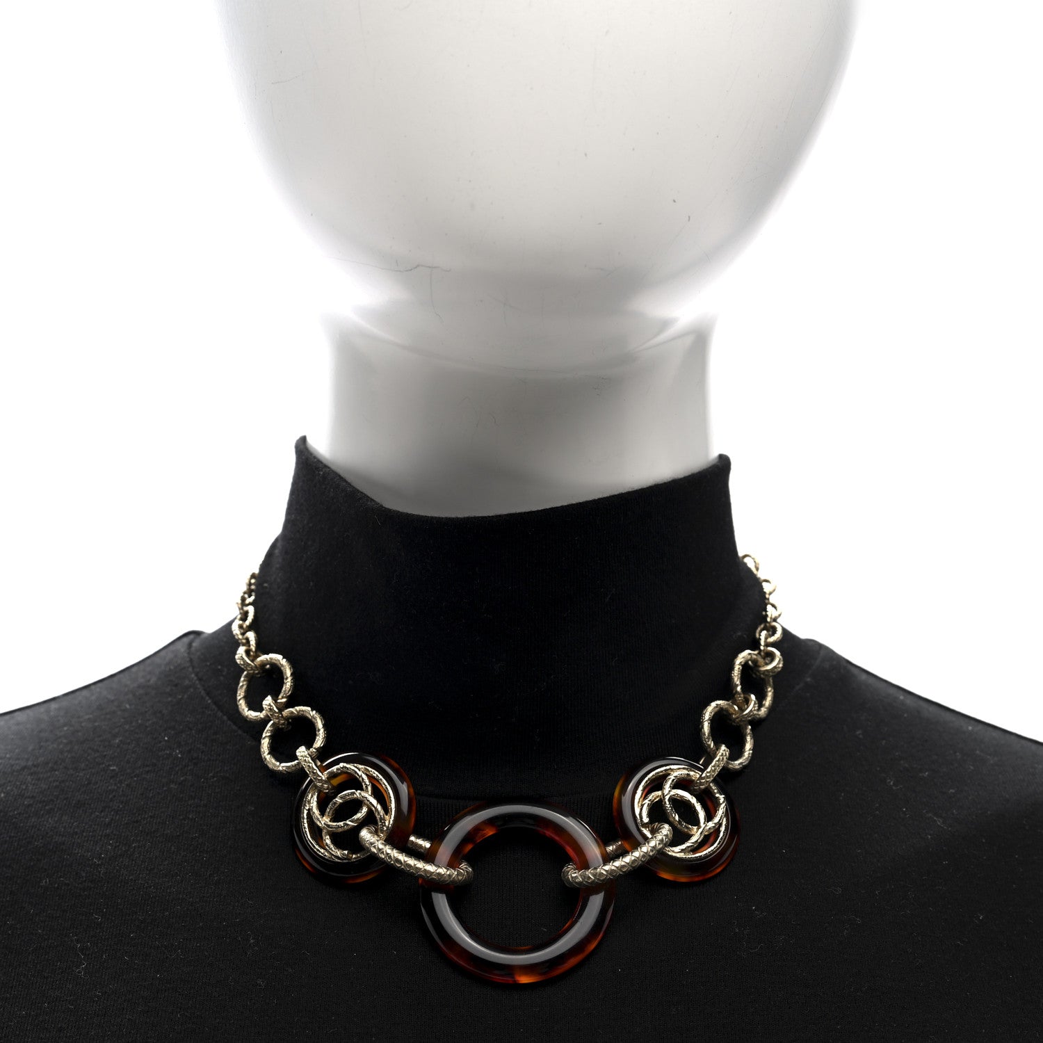 Chanel Metal Resin CC Choker Necklace Gold Brown 2 of 3