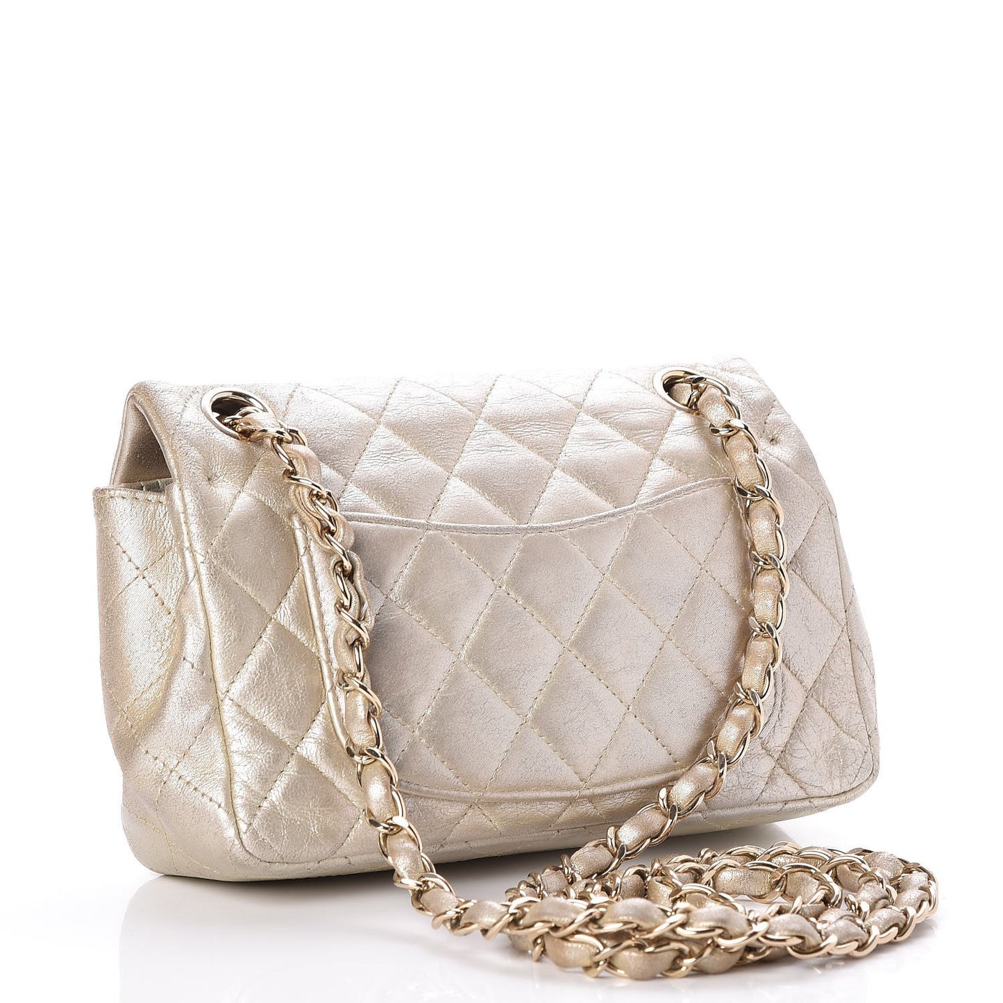 Metallic Lambskin Quilted Mini Rectangular Flap Gold