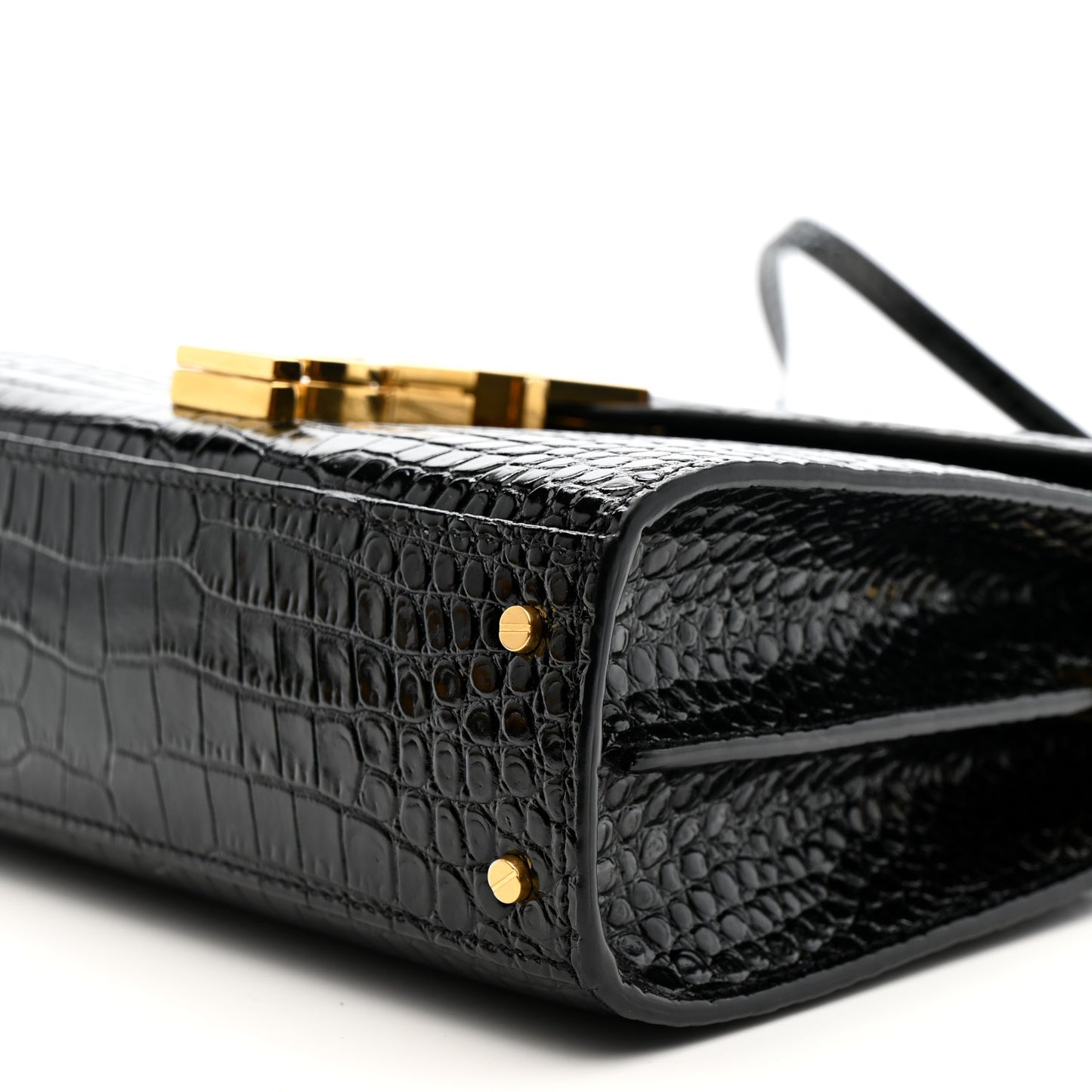 Calfskin Crocodile Embossed Mini Classic Monogram Cassandra Top Handle Black