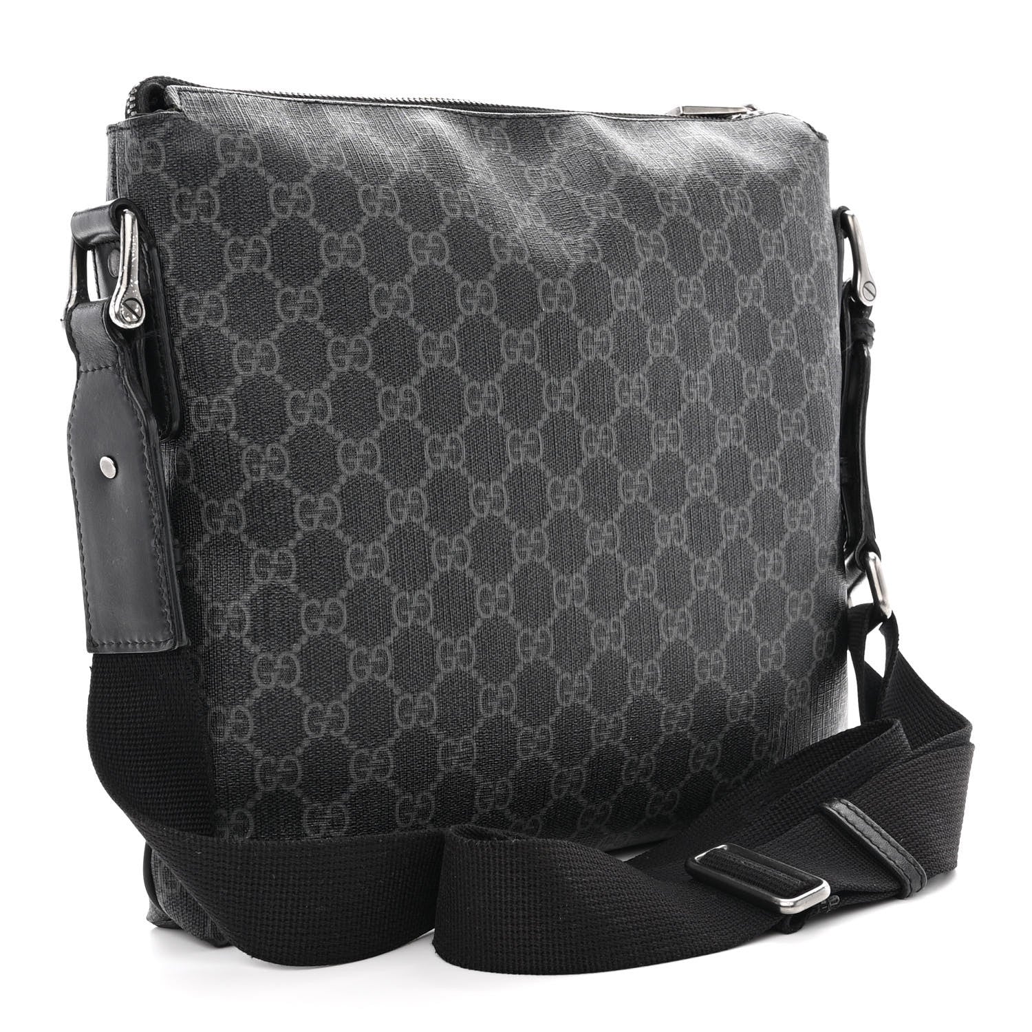 Gucci GG Supreme Monogram Crossbody Messenger Bag Black Grey 3 of 15