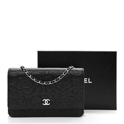 Chanel Lambskin Camellia Embossed Wallet on Chain WOC Black 12 of 12