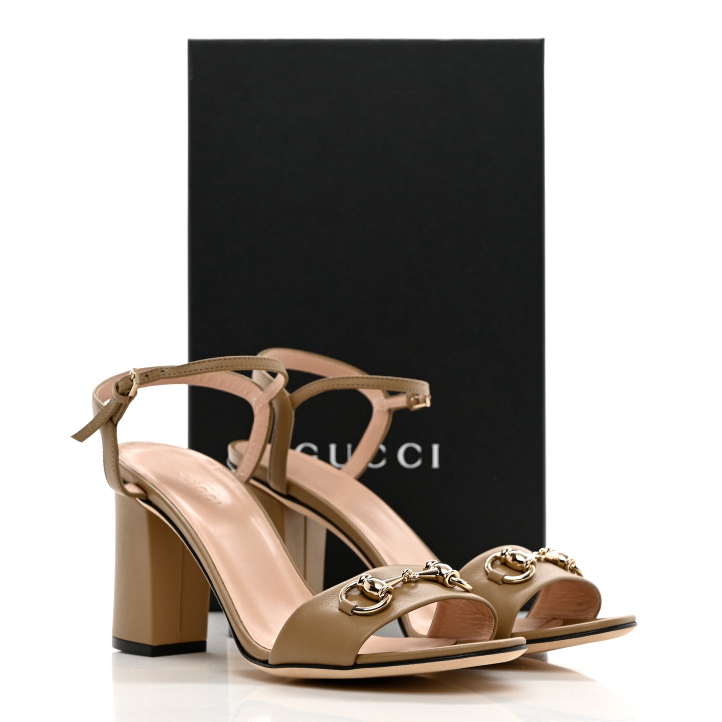 Calfskin Miro Soft Horsebit Mid Heel Sandals 38.5 Bright Camel