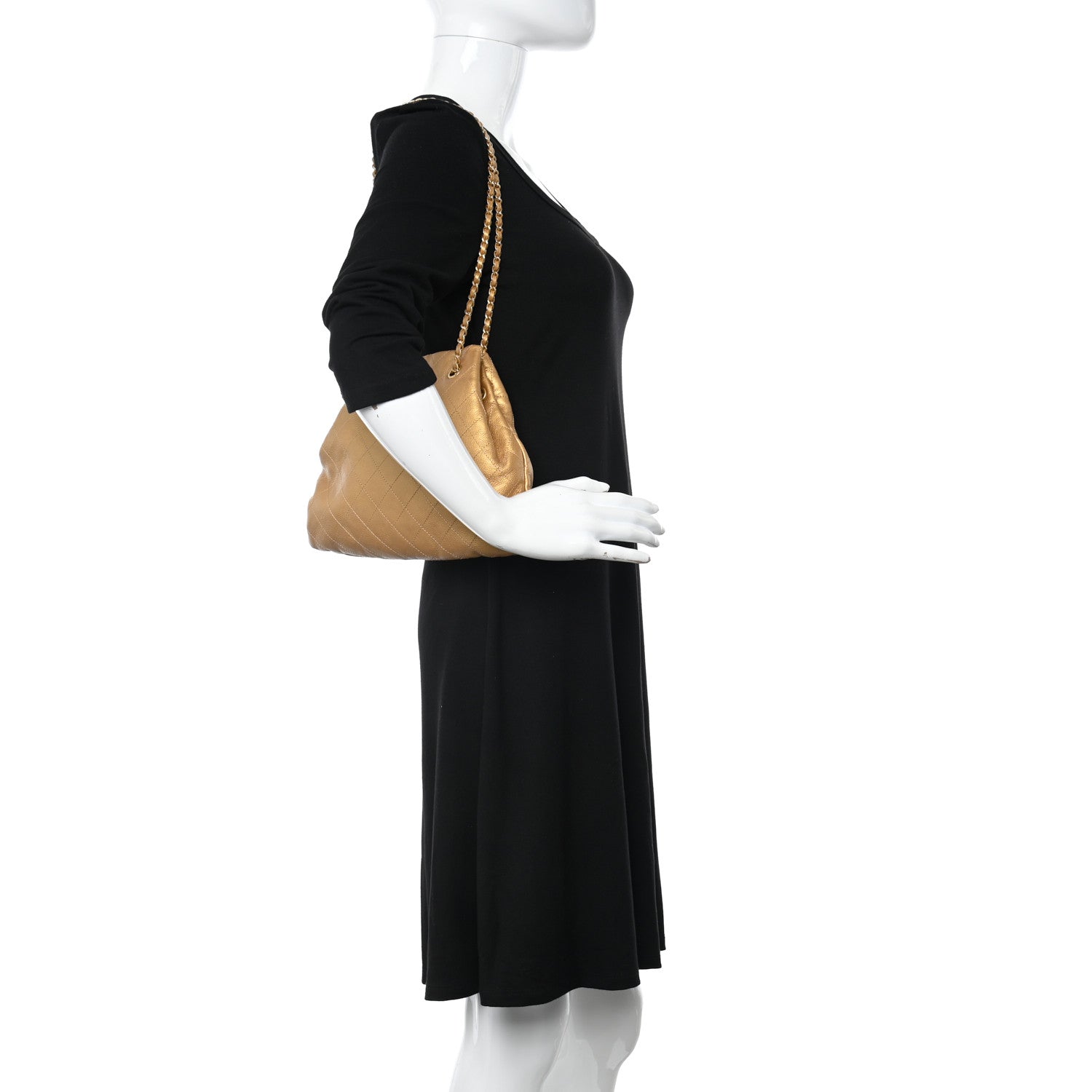 Chanel Metallic Calfskin Quilted Small Drawstring Bag Gold 3 of 10