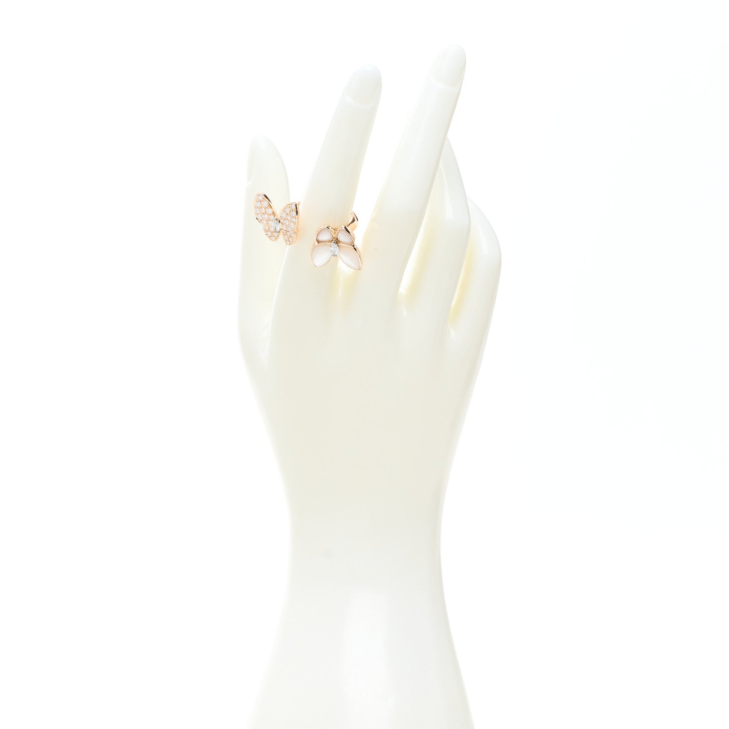 Van Cleef & Arpels 18K Rose Gold Diamond Mother of Pearl Two Butterfly Between The Finger Ring 53 6.5 2 of 6