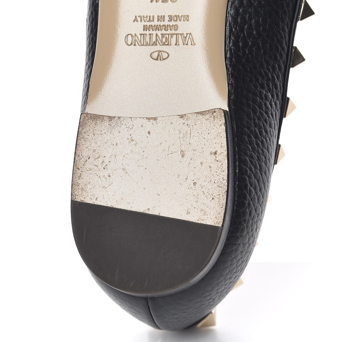 Pebbled Calfskin Rockstud Ballerina Flats 35.5 Black