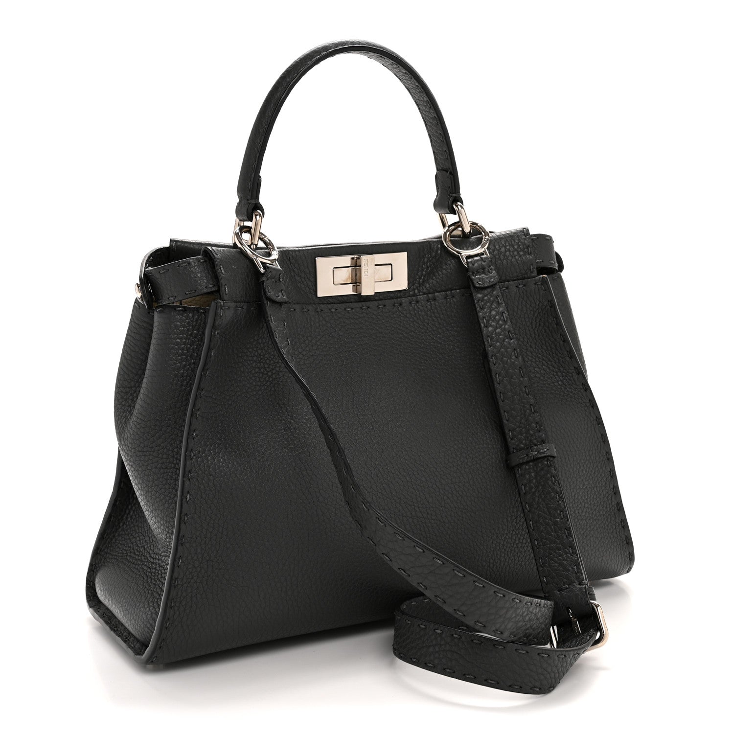 Fendi Cuoio Romano Selleria Bi-Color Medium Peekaboo Iconic Satchel Asfalto Latte 3 of 13