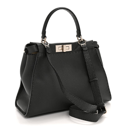Fendi Cuoio Romano Selleria Bi-Color Medium Peekaboo Iconic Satchel Asfalto Latte 3 of 13