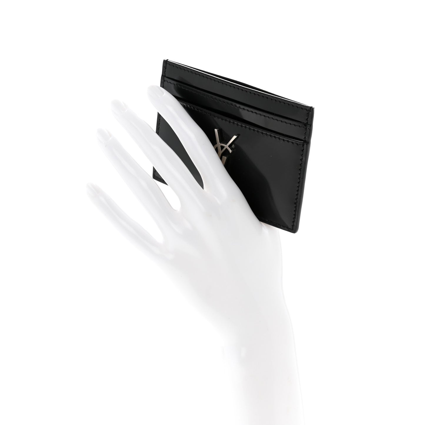Patent Calfskin Monogram Credit Card Case Black