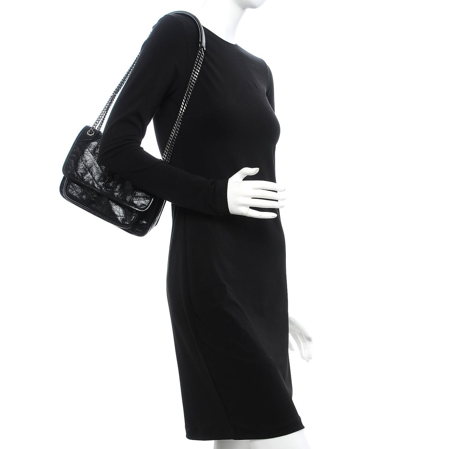 Crinkled Calfskin Matelasse Monogram Baby Niki Chain Satchel Black