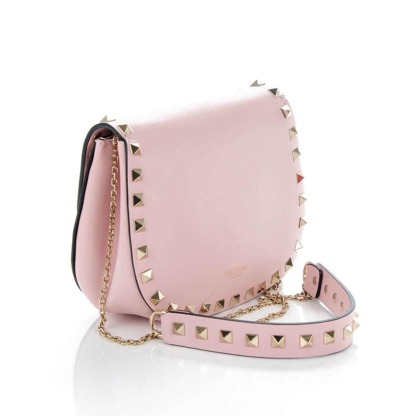 Calfskin Rockstud Crossbody Saddle Bag Water Rose