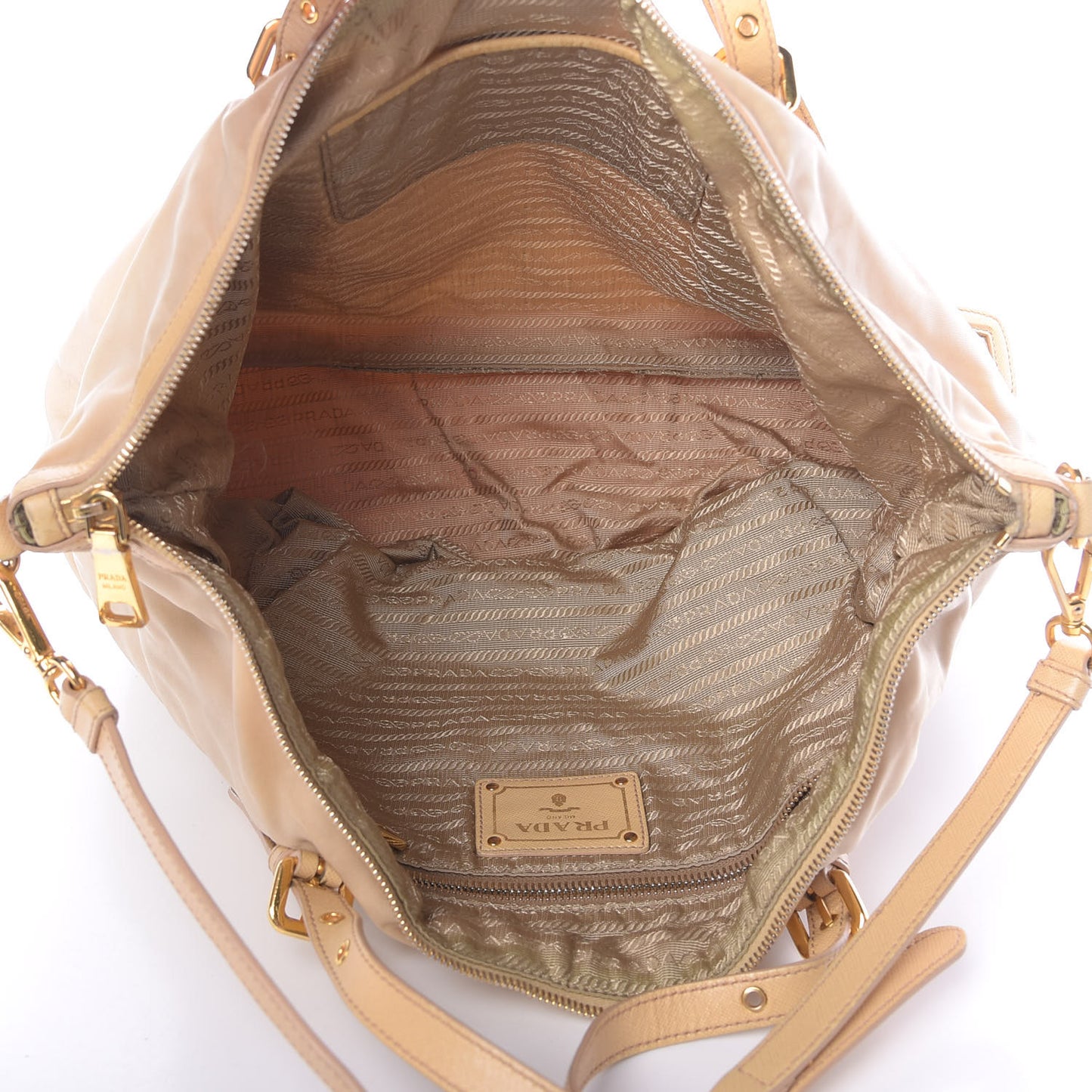 Tessuto Nylon Nappa Shoulder Bag Beige