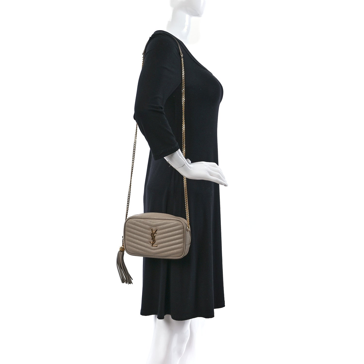 Saint Laurent Grain De Poudre Matelasse Monogram Mini Lou Camera Bag Dark Latte 2 of 9