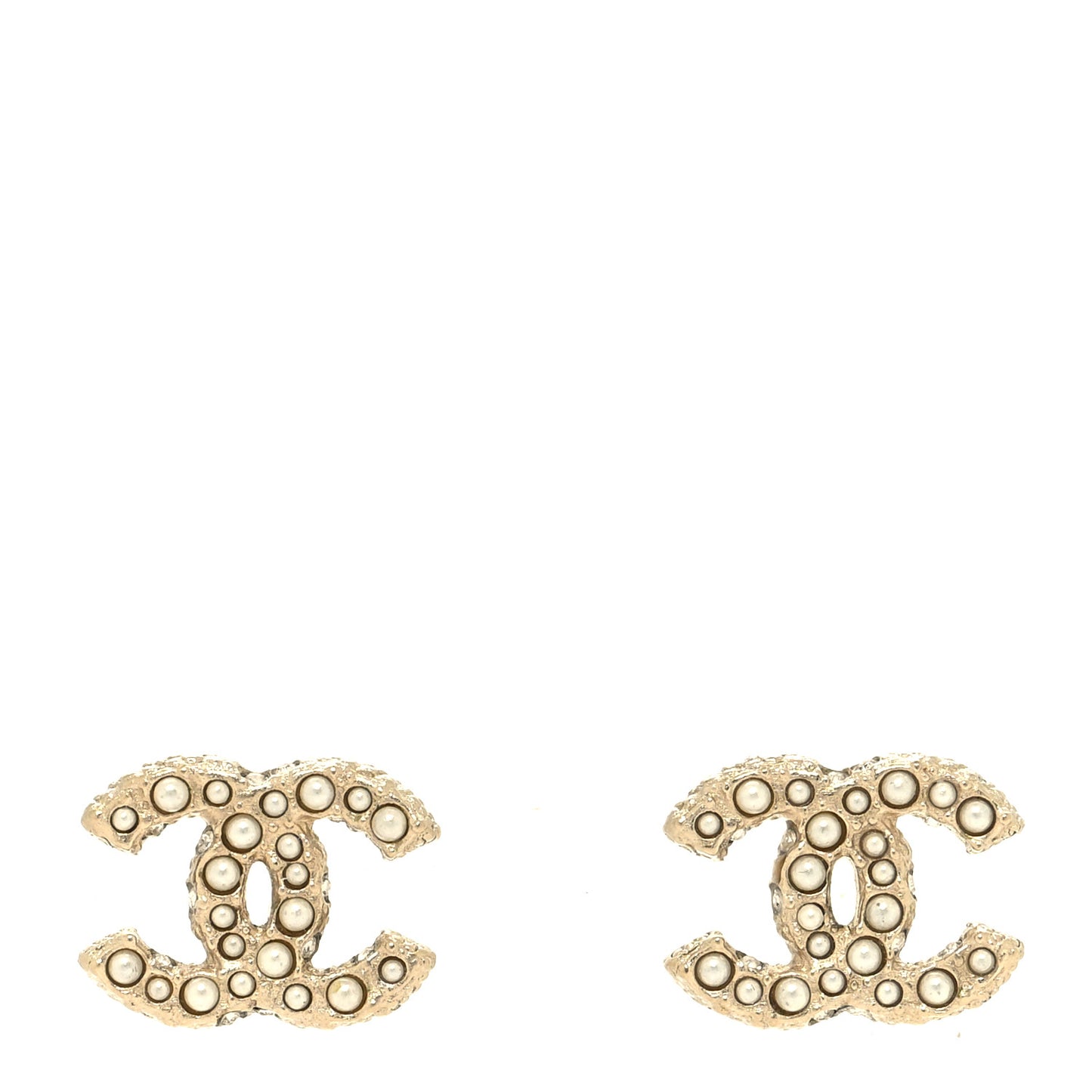 Metal Graduated Pearl Crystal CC Earrings Light Gold